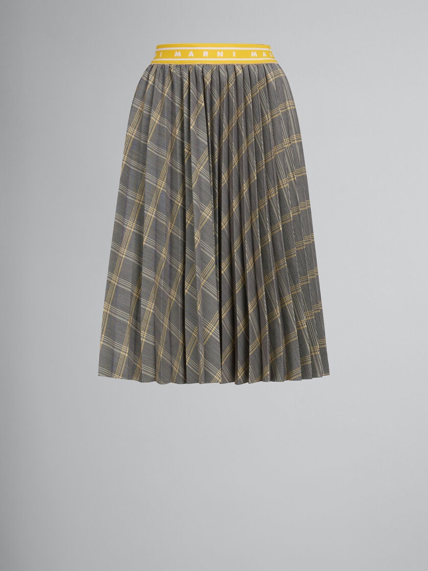 YELLOW CHECKED TECH WOOL PLISSÉ SKIRT - 1