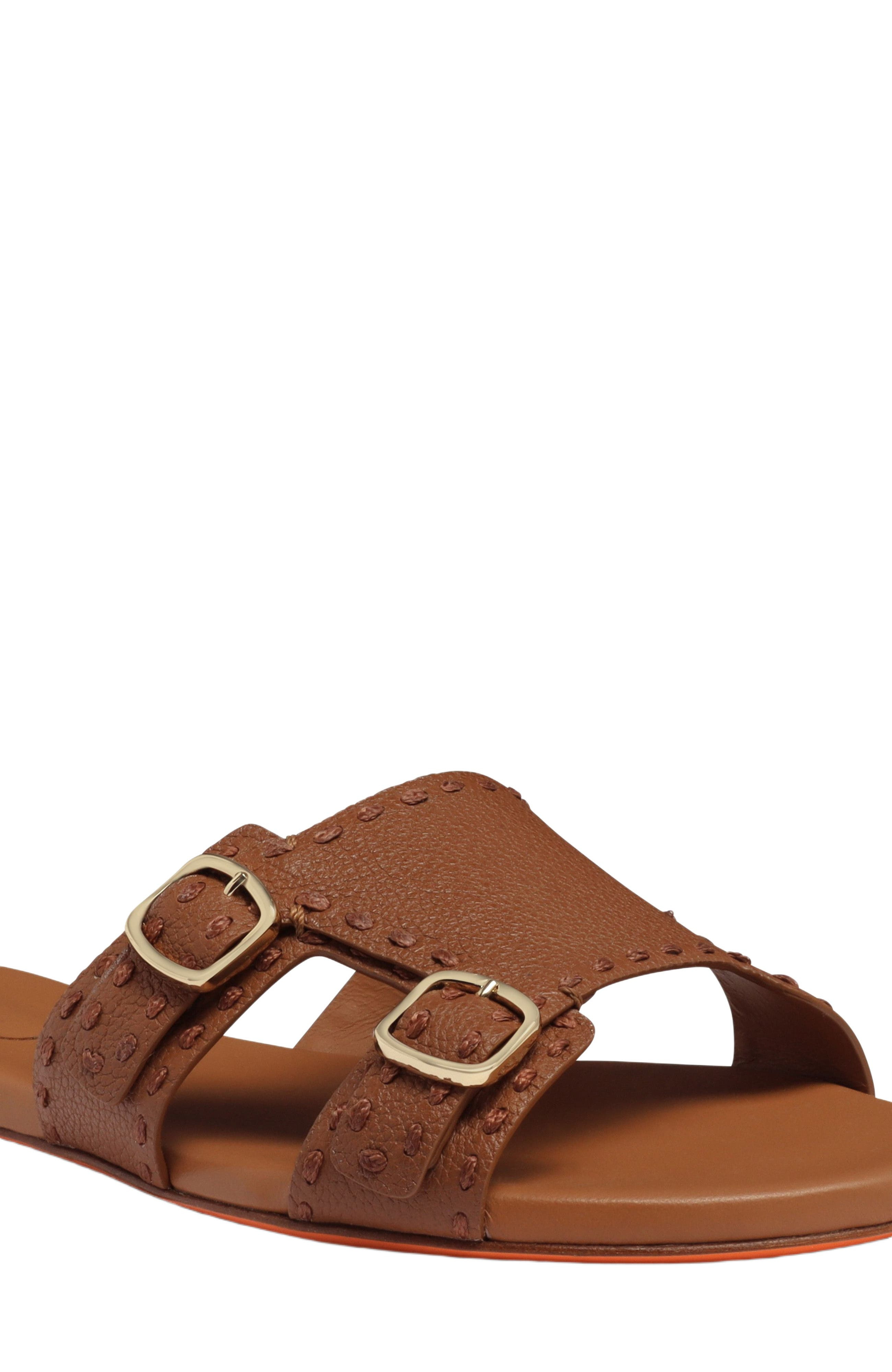 Santoni Women's leather double-buckle Didi slide sandal in Brown at Nordstrom - 5