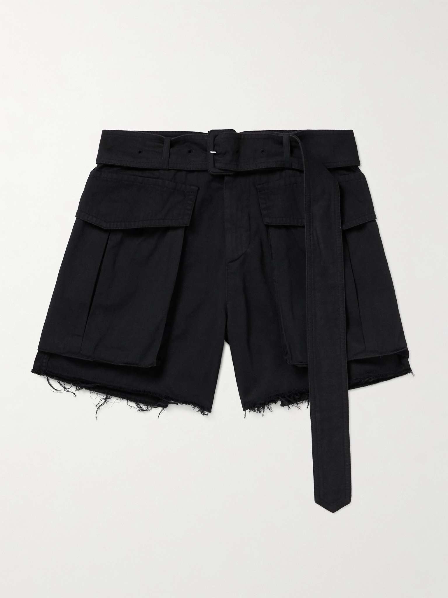 Straight-Leg Belted Frayed Cotton-Gabardine Cargo Shorts - 1