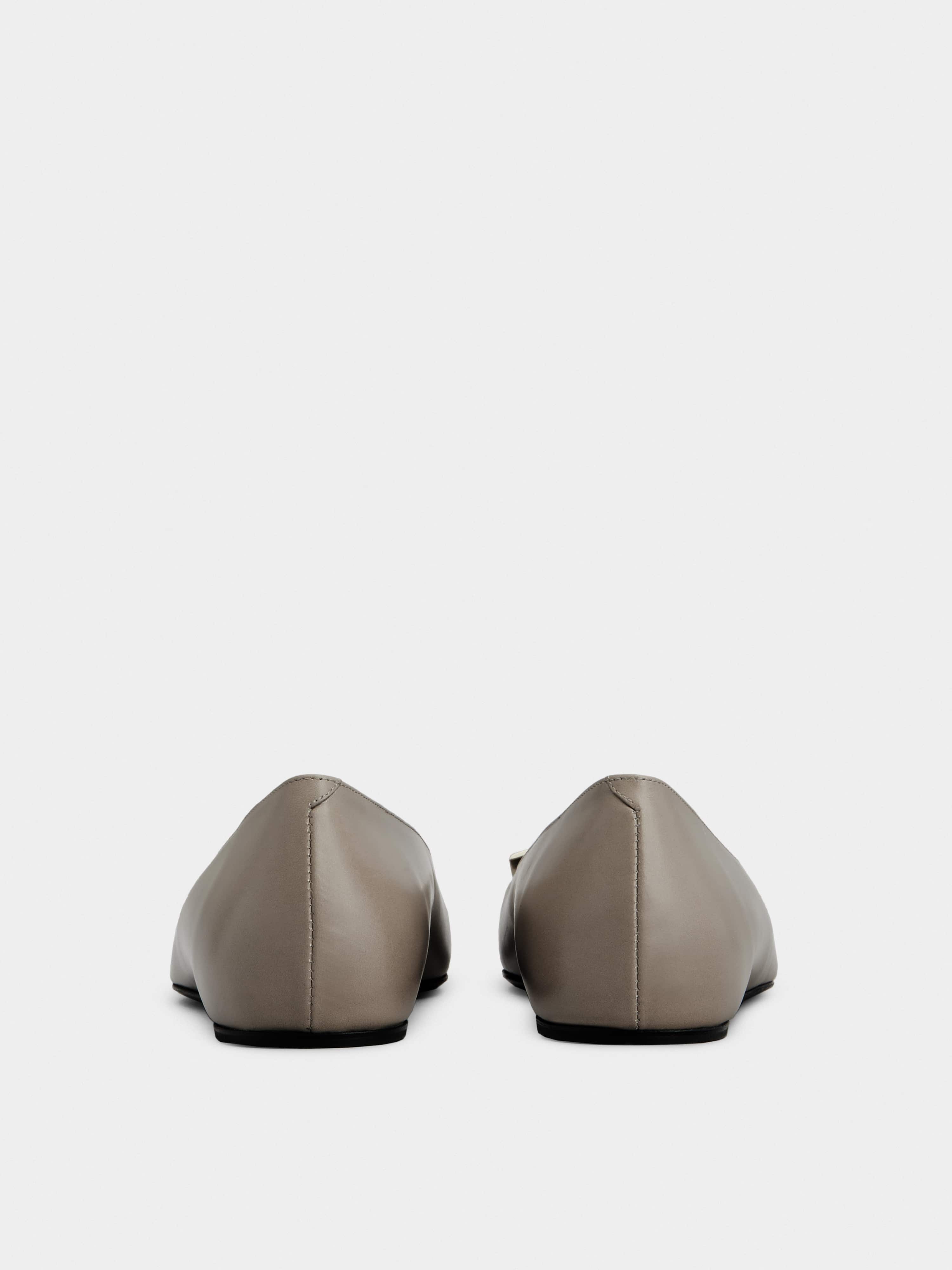 Trompette Metal Buckle Ballerinas in Leather - 5