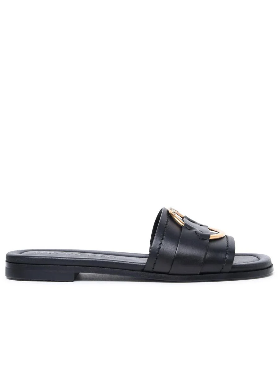 MONCLER 'BELL' BLACK LEATHER SLIPPERS - 1