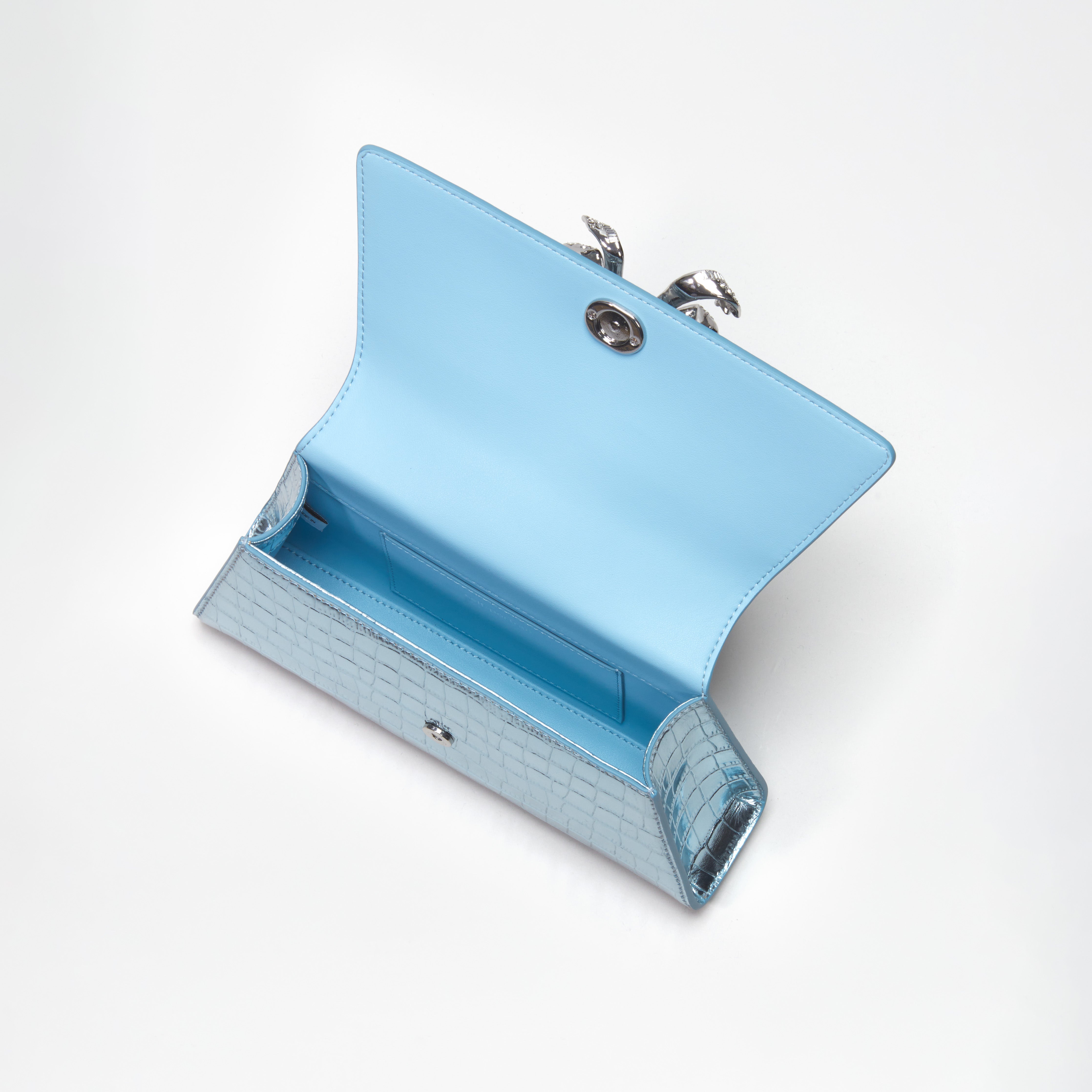 Blue Metallic Bow Mini Shoulder Bag - 4