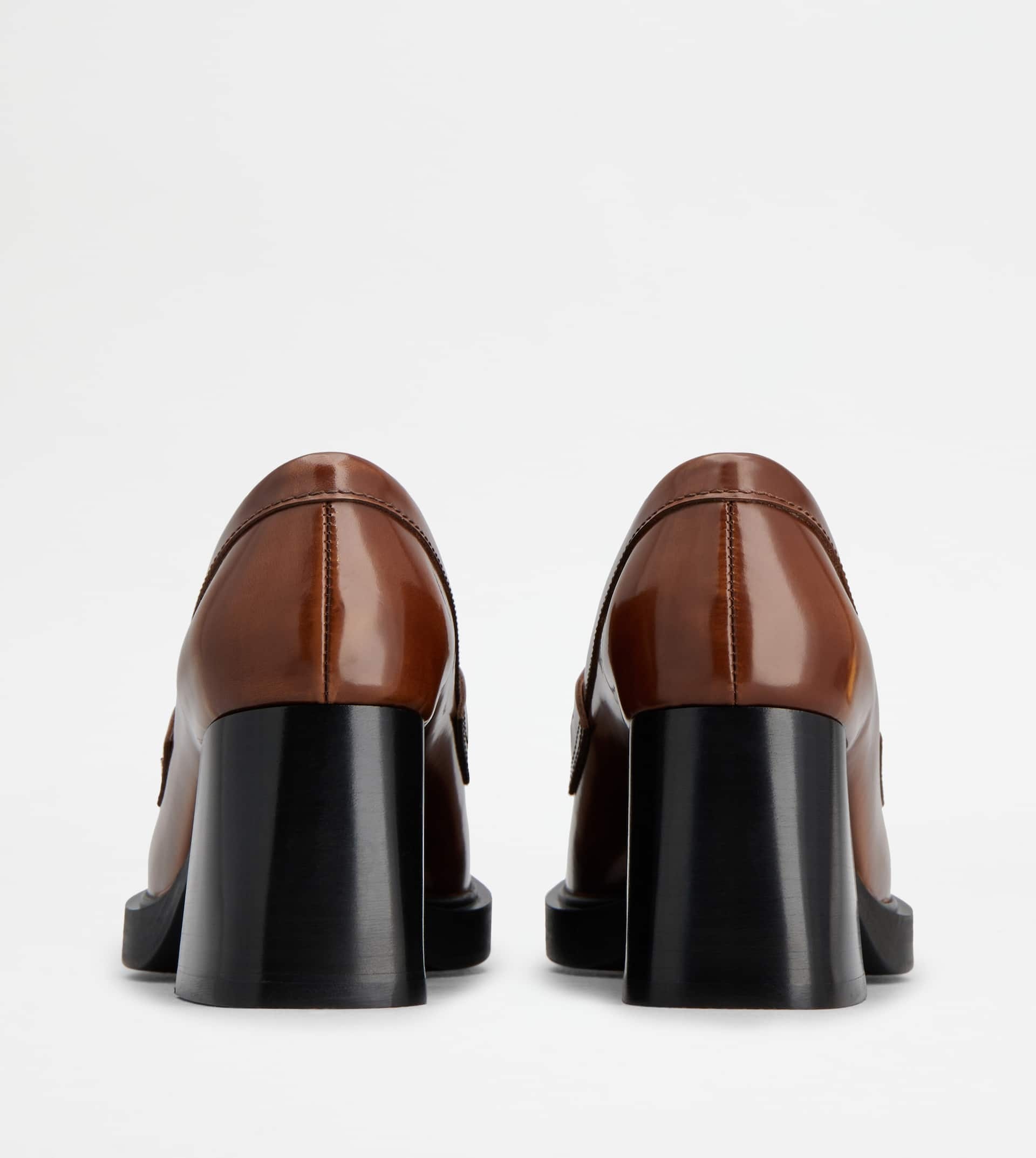 LOAFERS IN LEATHER WITH HEEL - BROWN - 2