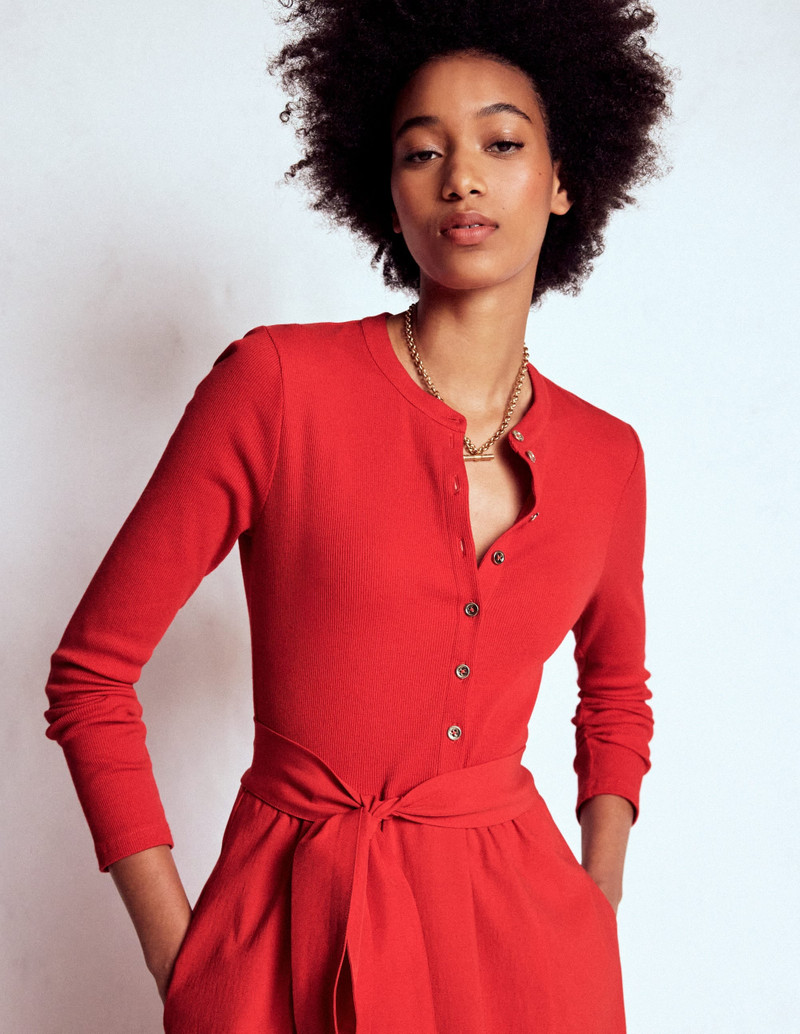Button Detail Mix Dress-Crimson Red 3
