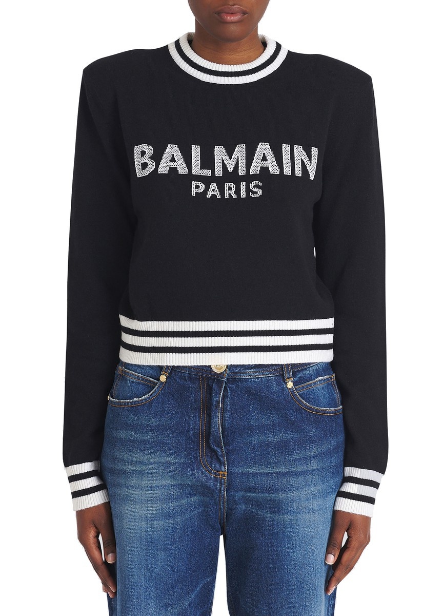 Cropped wool sweatshirt with Balmain logo - 8