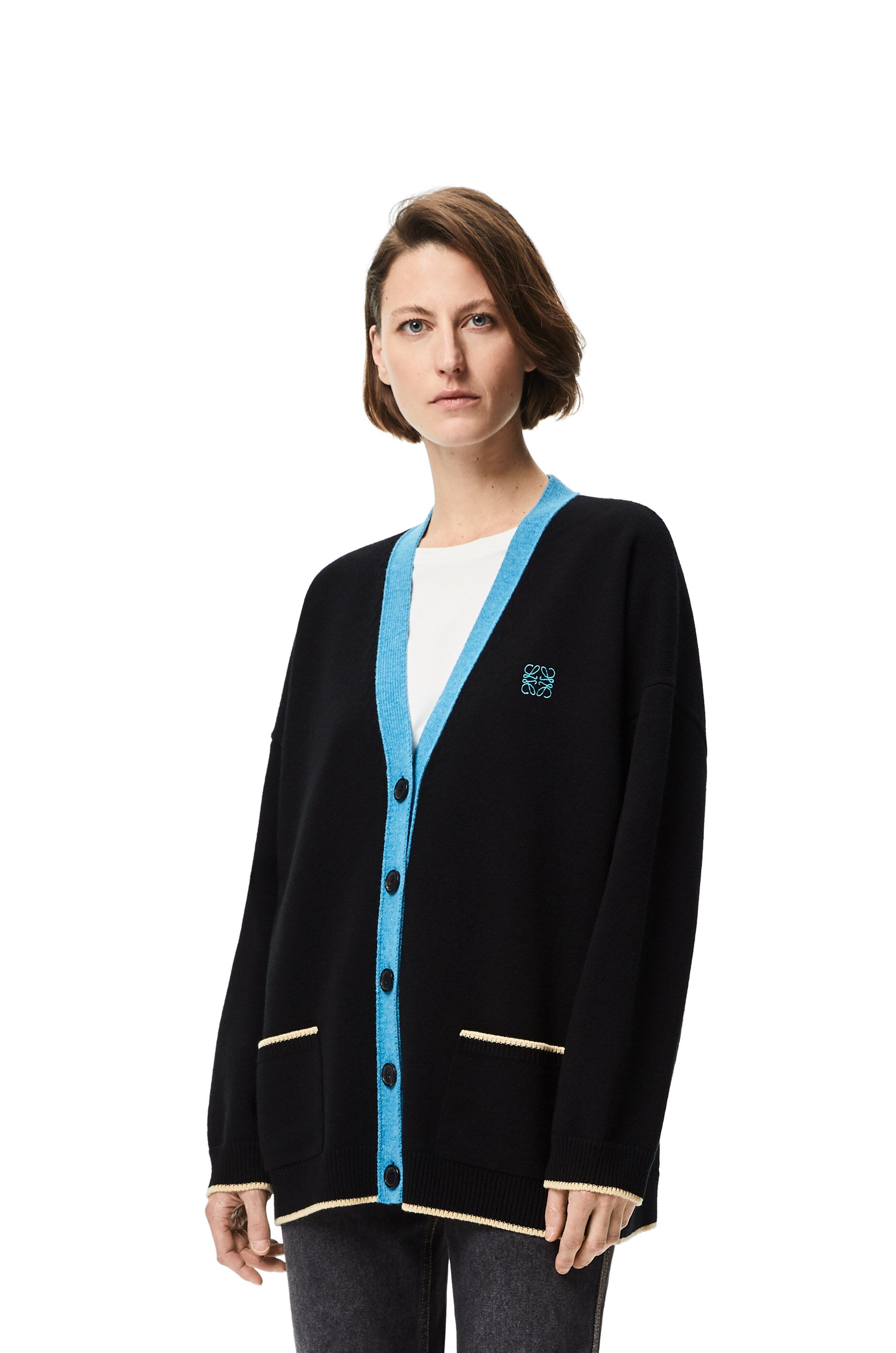 Anagram embroidered oversize cardigan in wool - 3