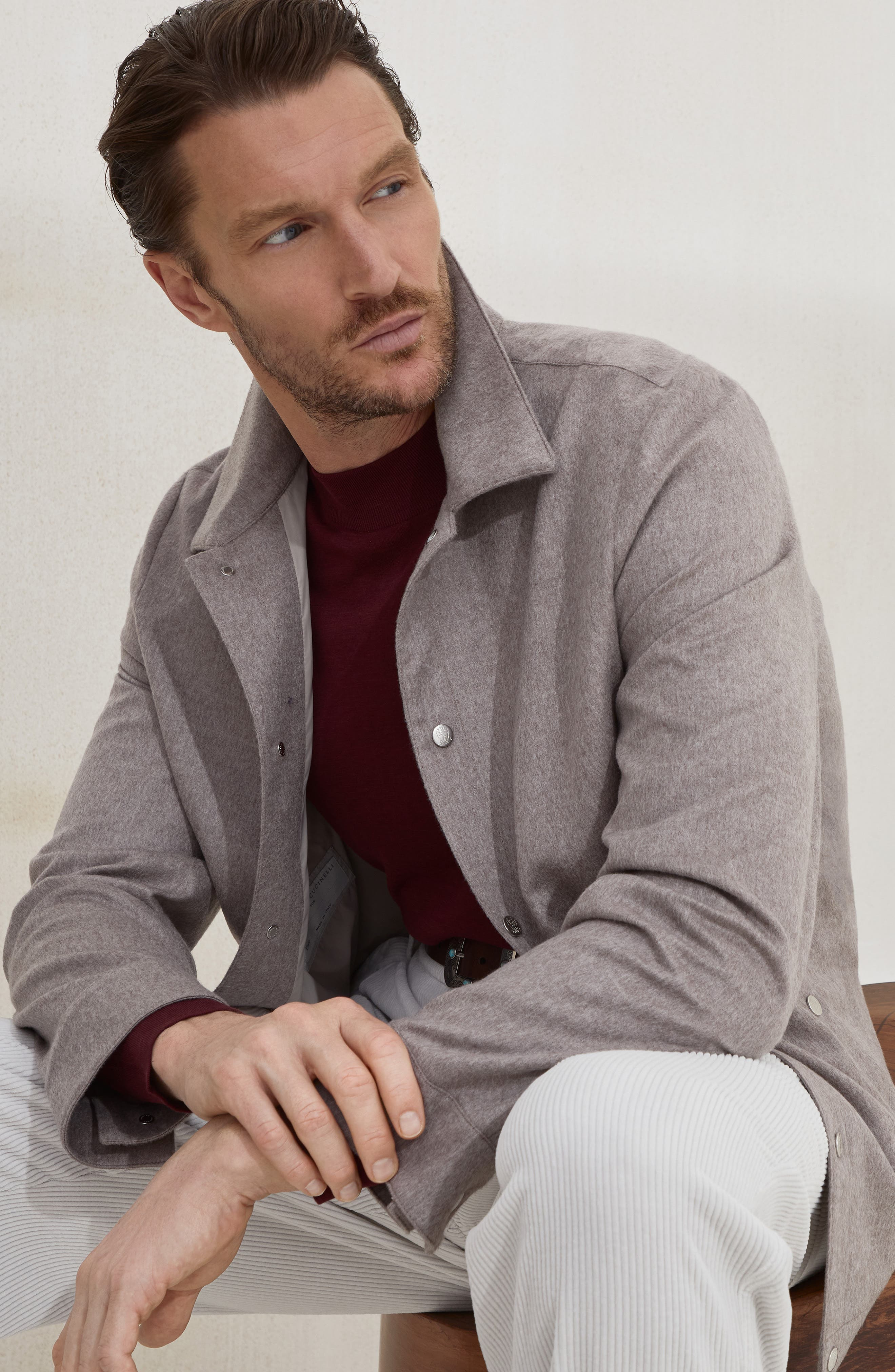 Brunello Cucinelli Shirt-style outerwear jacket in Bark at Nordstrom - 5
