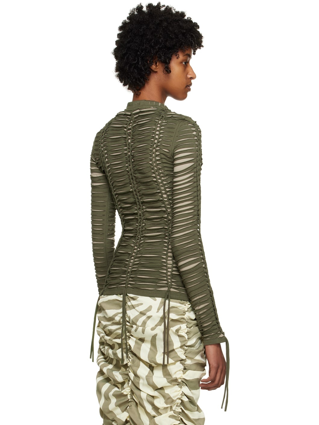 Khaki Knotted Long Sleeve T-Shirt - 3