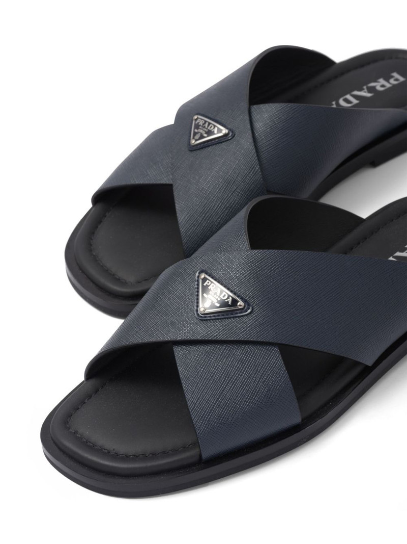 Saffiano leather triangle-logo sandals 5