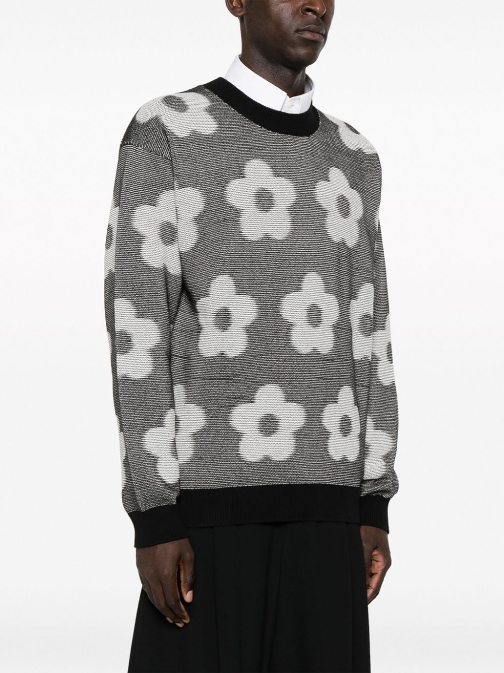 floral-intarsia knit cotton jumper - 3