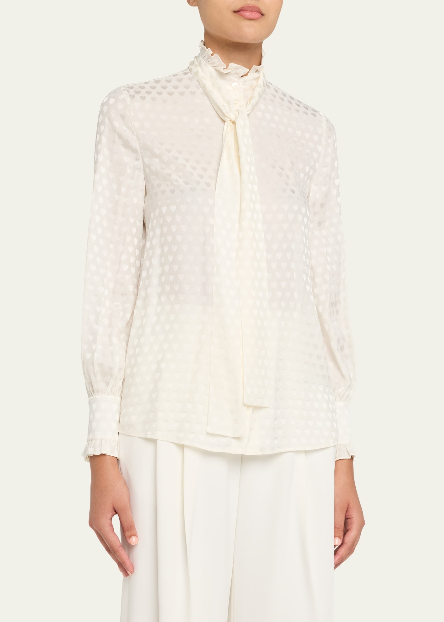 High-Neck Silk Heart Shirt - 4