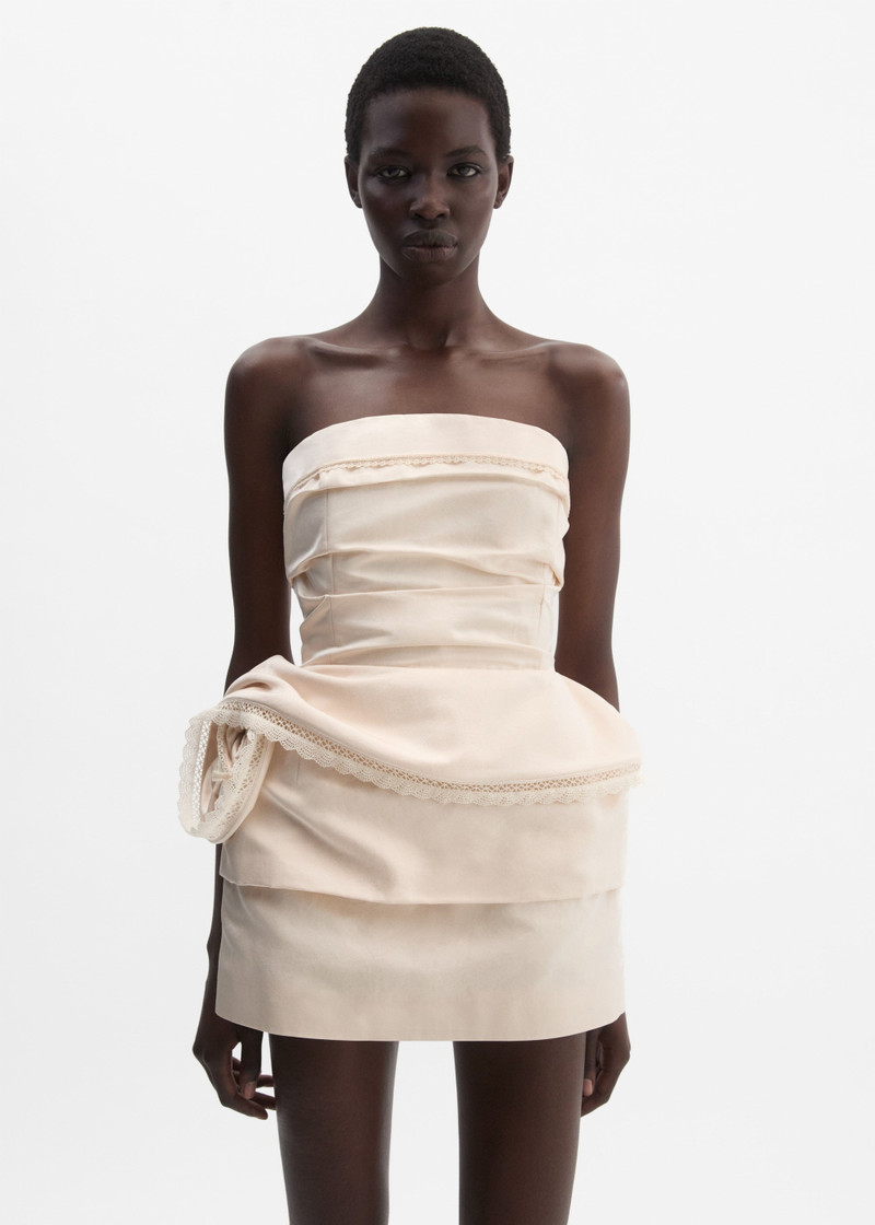 MAGDA BUTRYM Strapless mini dress with lace-trimmed peplum in cream outlook