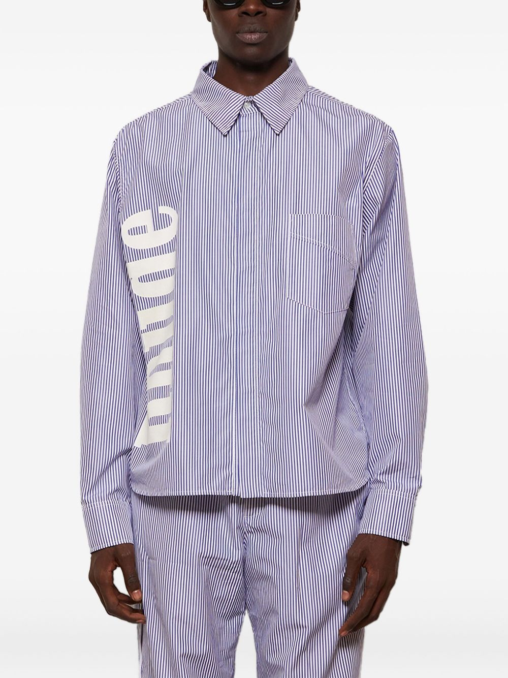 stripe-pattern logo-print shirt - 3