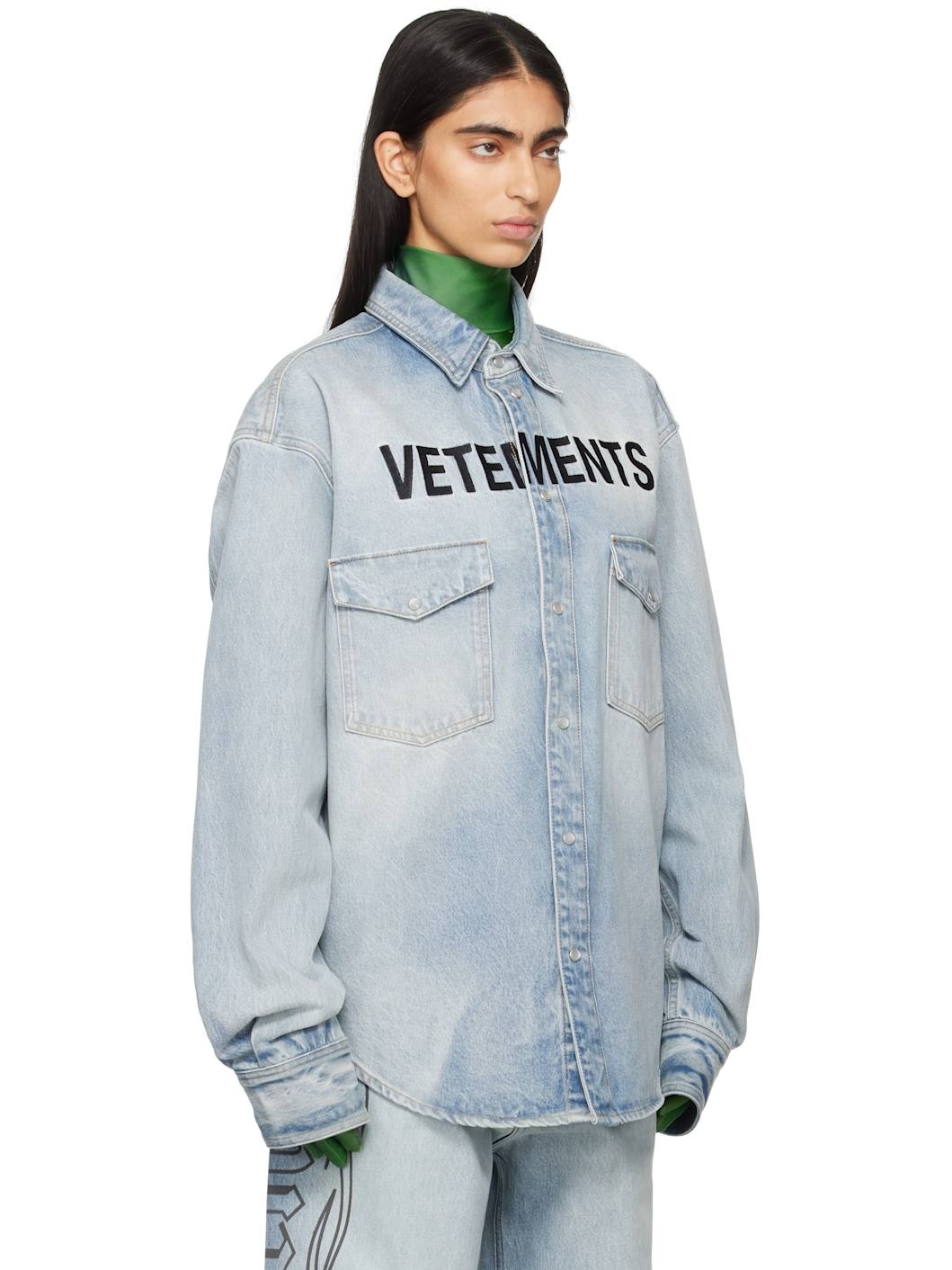 Blue Embroidered Logo Denim Shirt - 2