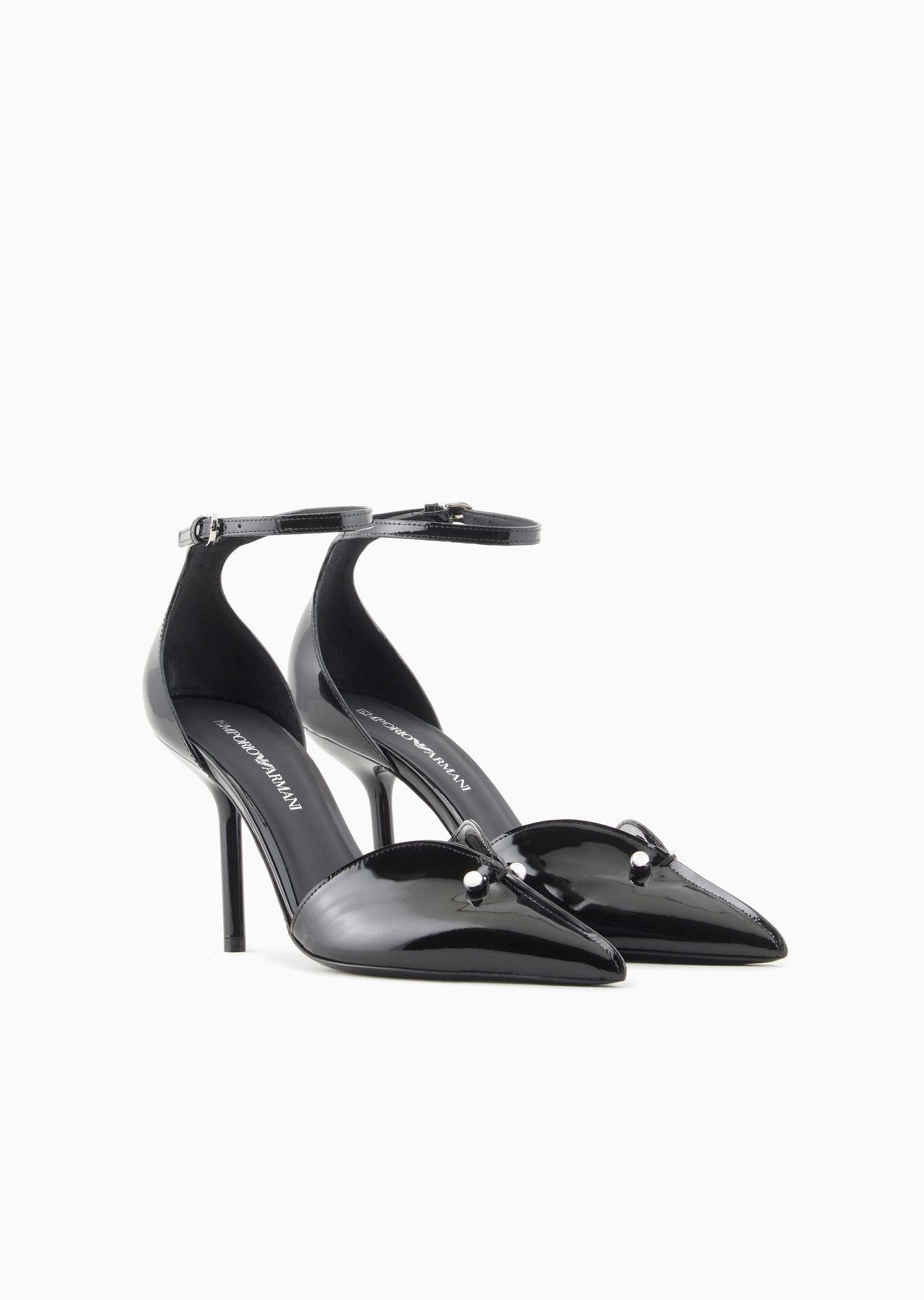 Patent-leather pointed court shoes with strap and piercing - 2