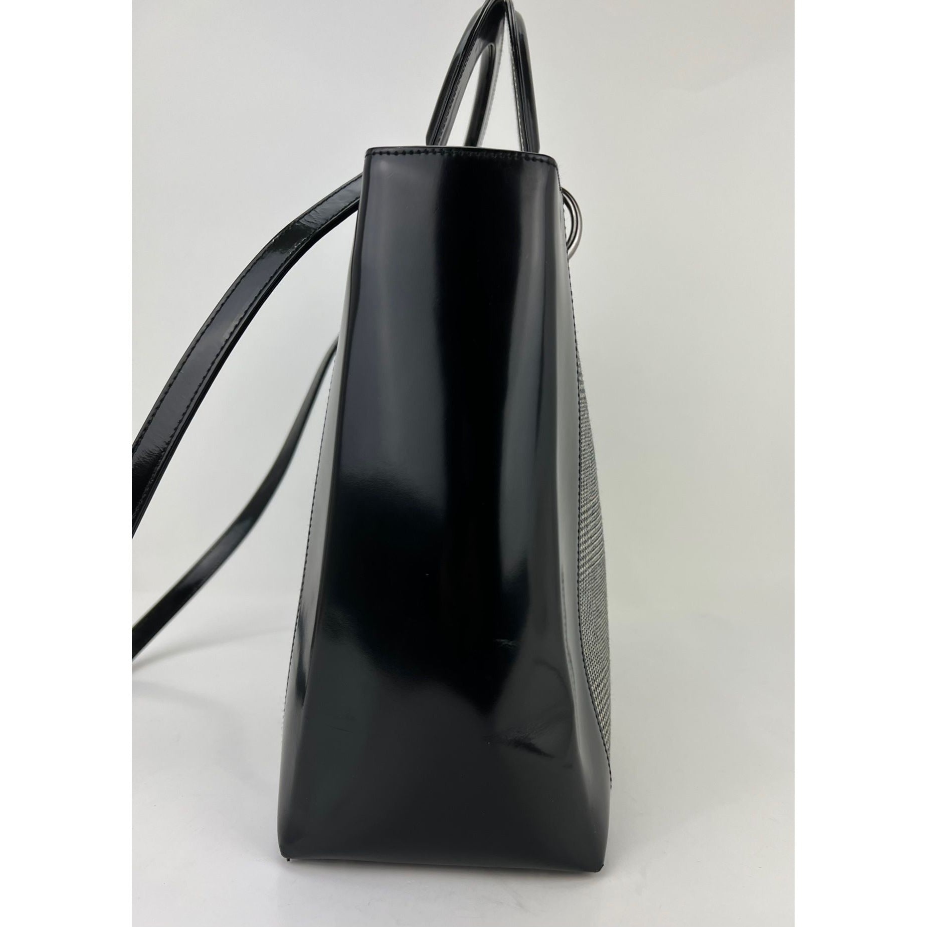 Christian Dior Large Lady Black Patent Leather Canvas Hand Bag - 5