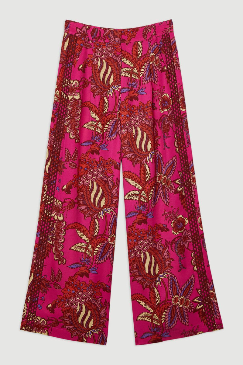 Viscose Floral Print Linen Lace Trim Insert Woven Trouser 4