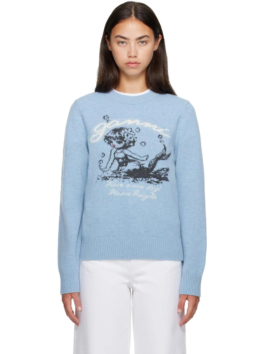 Blue Mermaid Graphic Wool Sweater - 1