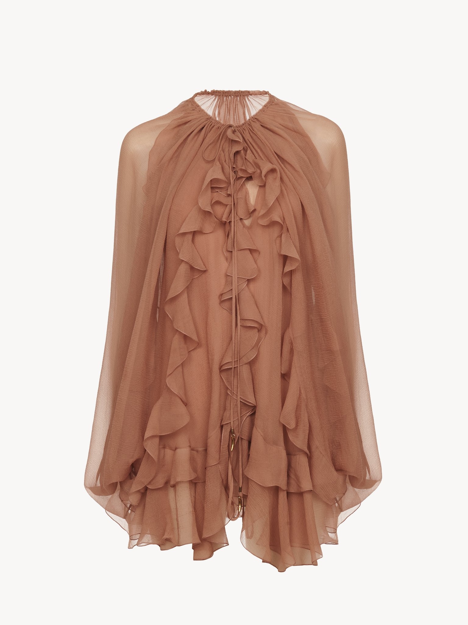 RUFFLED CAPE TUNIC IN SILK MOUSSELINE - 2