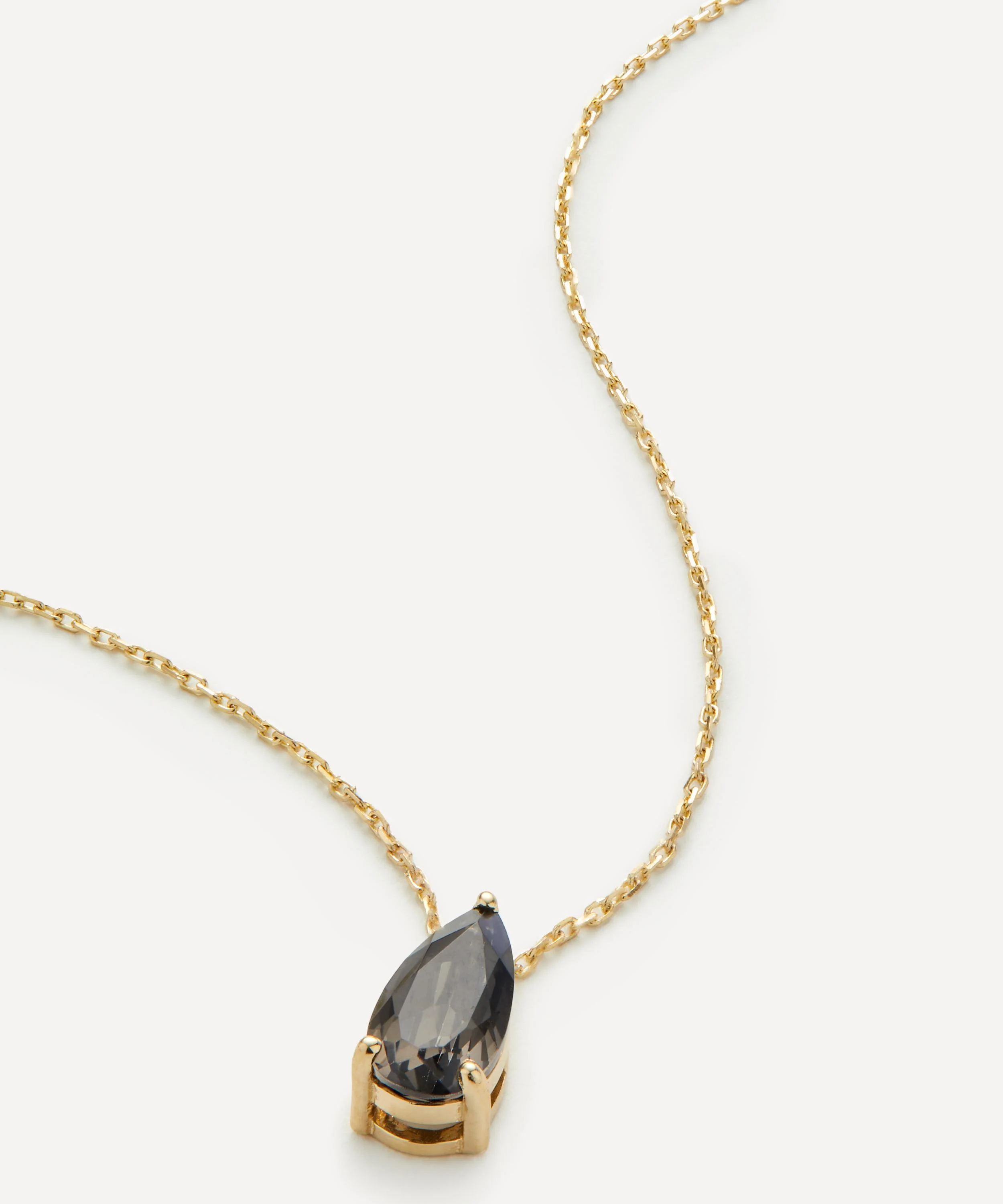 14ct Gold Black Night Quartz Pear Drop Pendant Necklace - 1