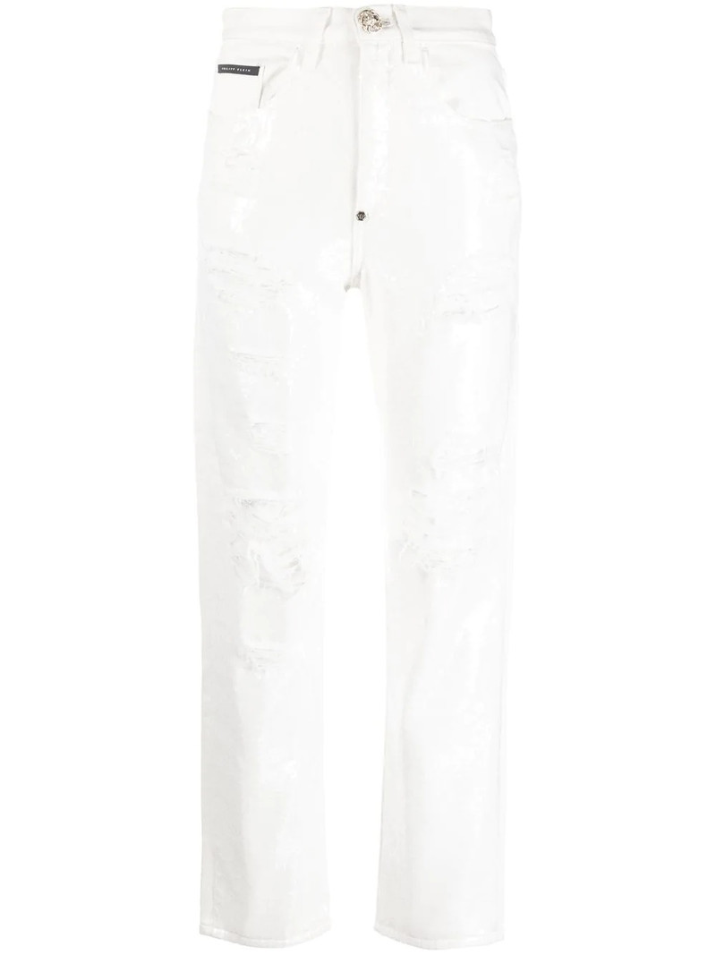 Paillettes Mom-fit distressed jeans 1