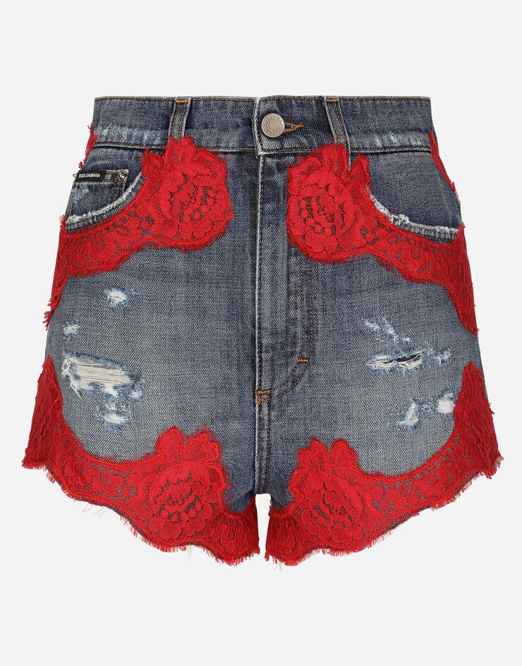 Denim shorts with lace details - 1