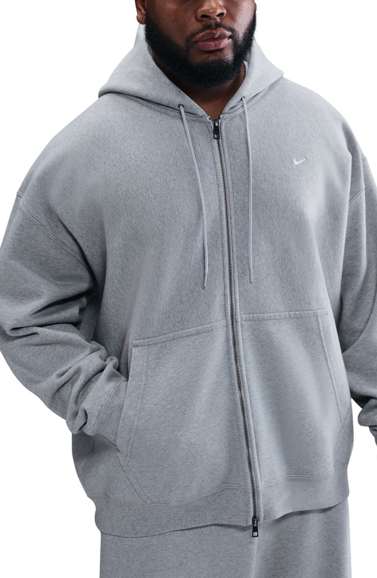 Nike Life Fleece Full Zip Hoodie in Dark Grey Heather at Nordstrom - 3