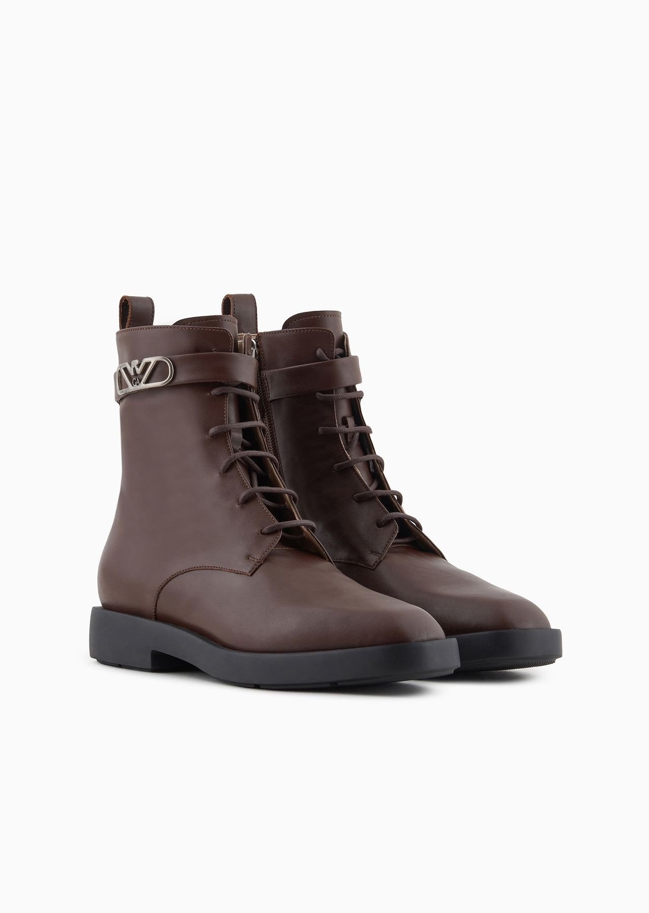 Leather lace-up ankle boots with Icon logo strap - 2