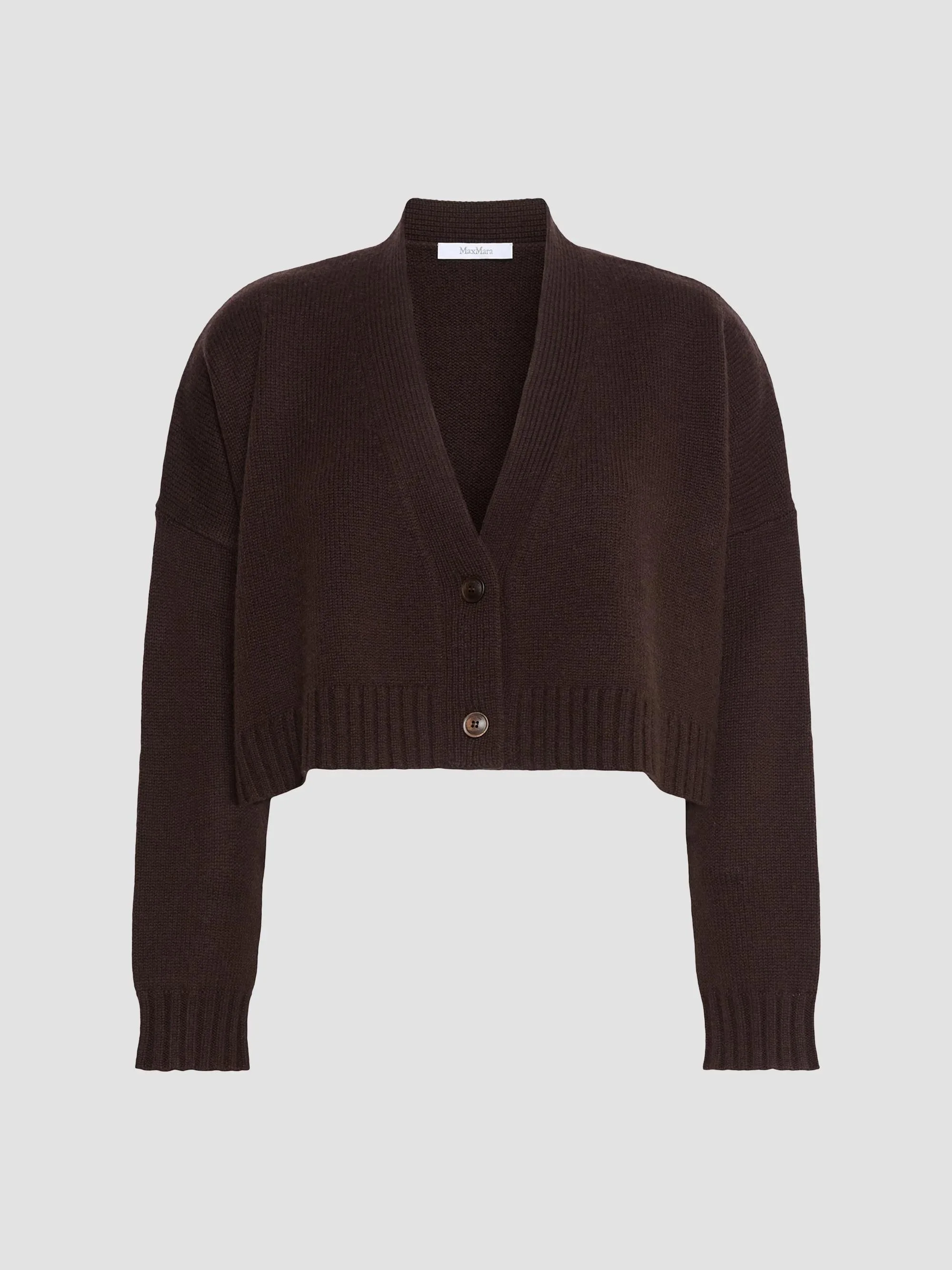 Women's Wool and Cashmere Boxy Cardigan - Dark Brown - 1