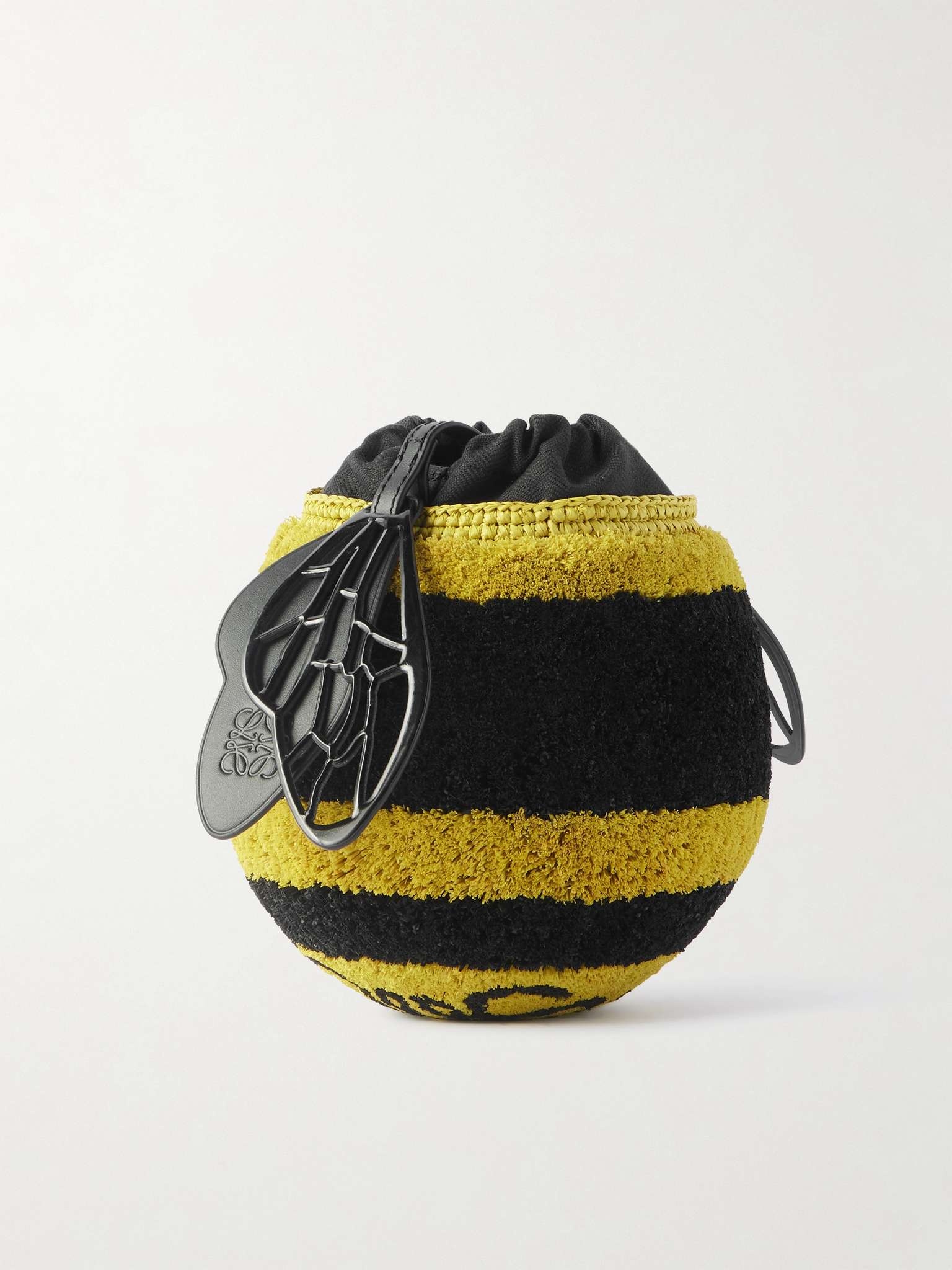 + Paula's Ibiza Leather-Trimmed Striped Raffia Bucket Bag - 3