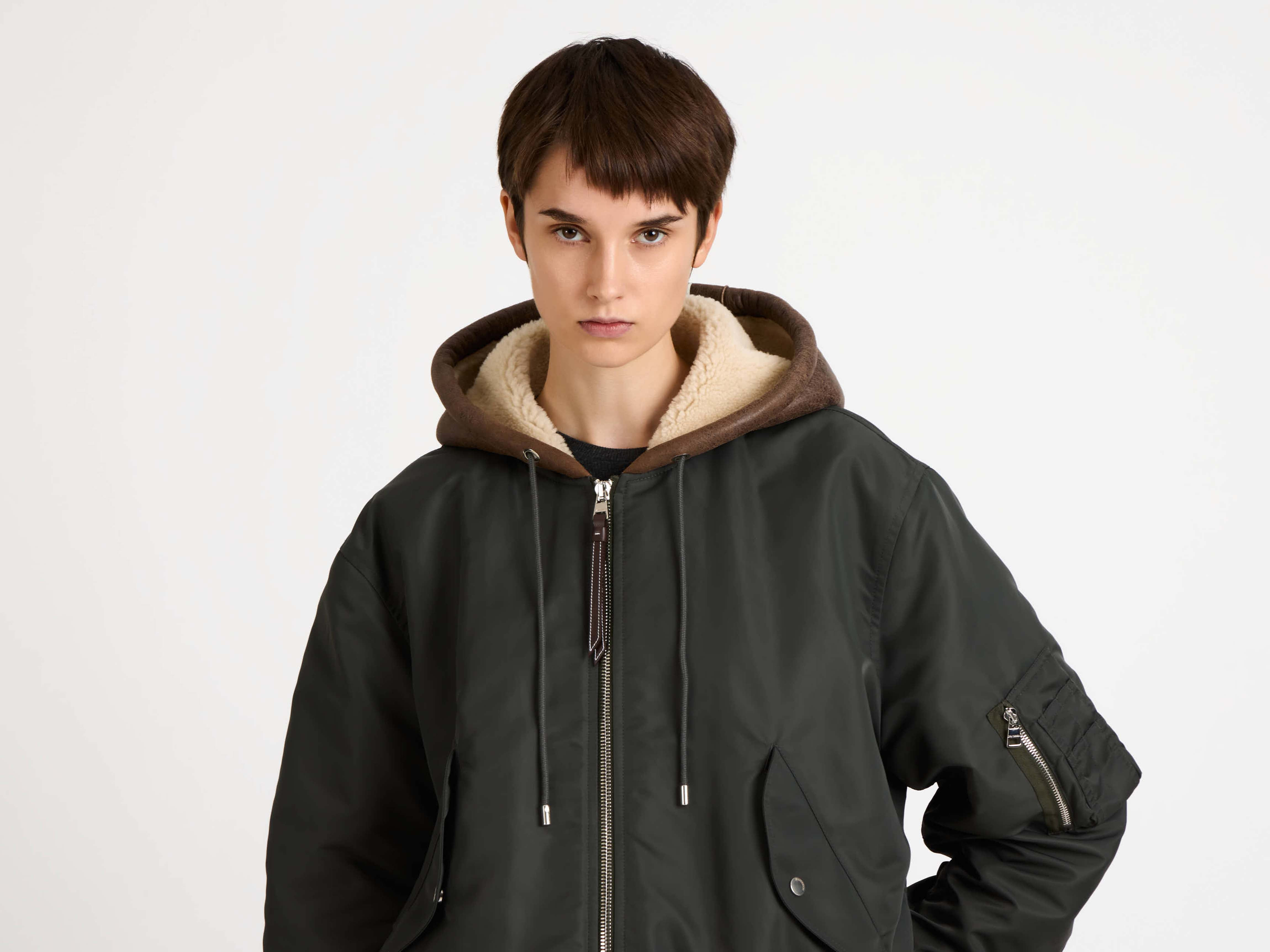 HOODED BOMBER JACKET IN DARK KHAKI - 5