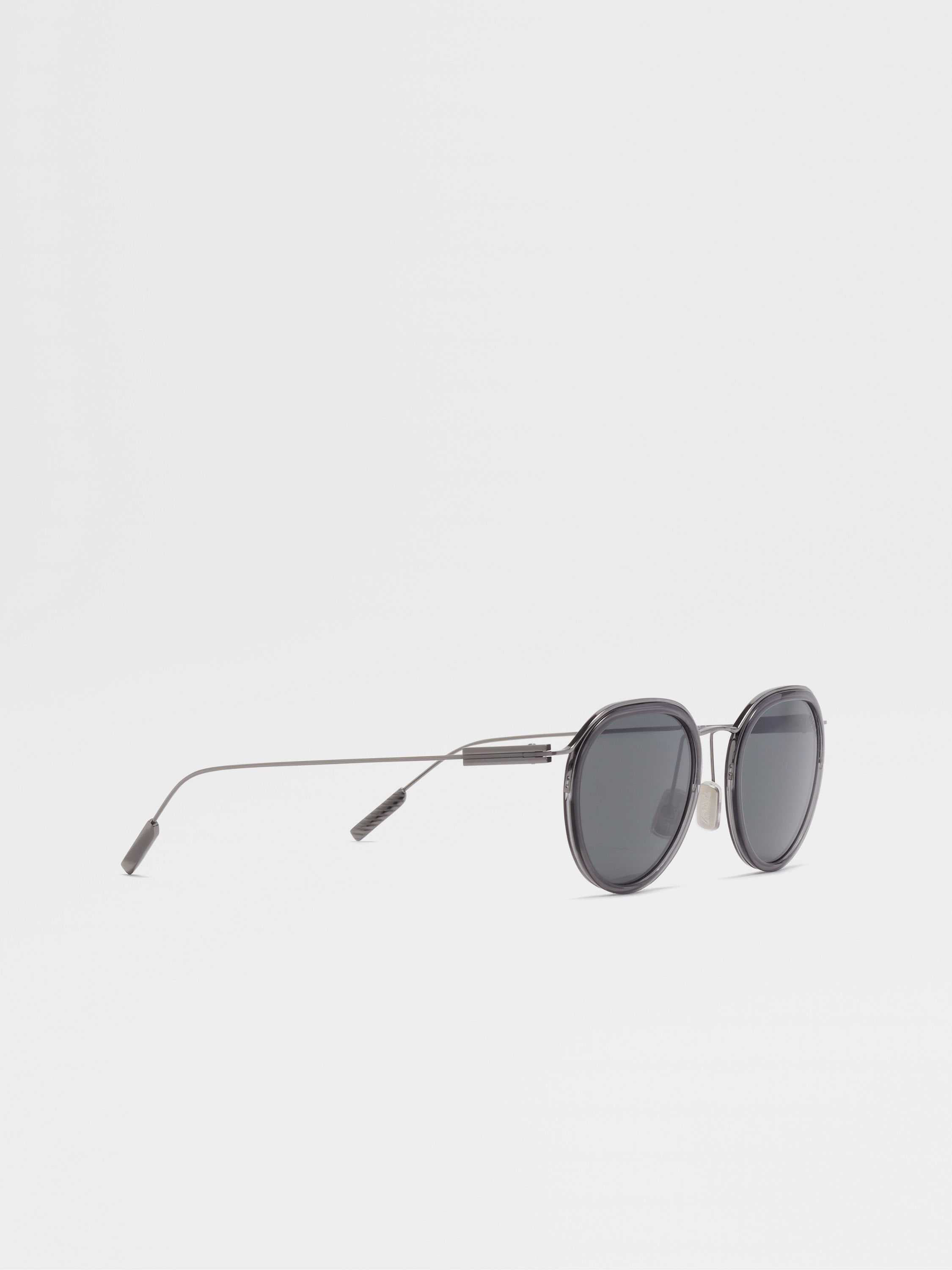 TRANSPARENT GREY AND DARK RUTHENIUM ACETATE AND METAL SUNGLASSES - 3