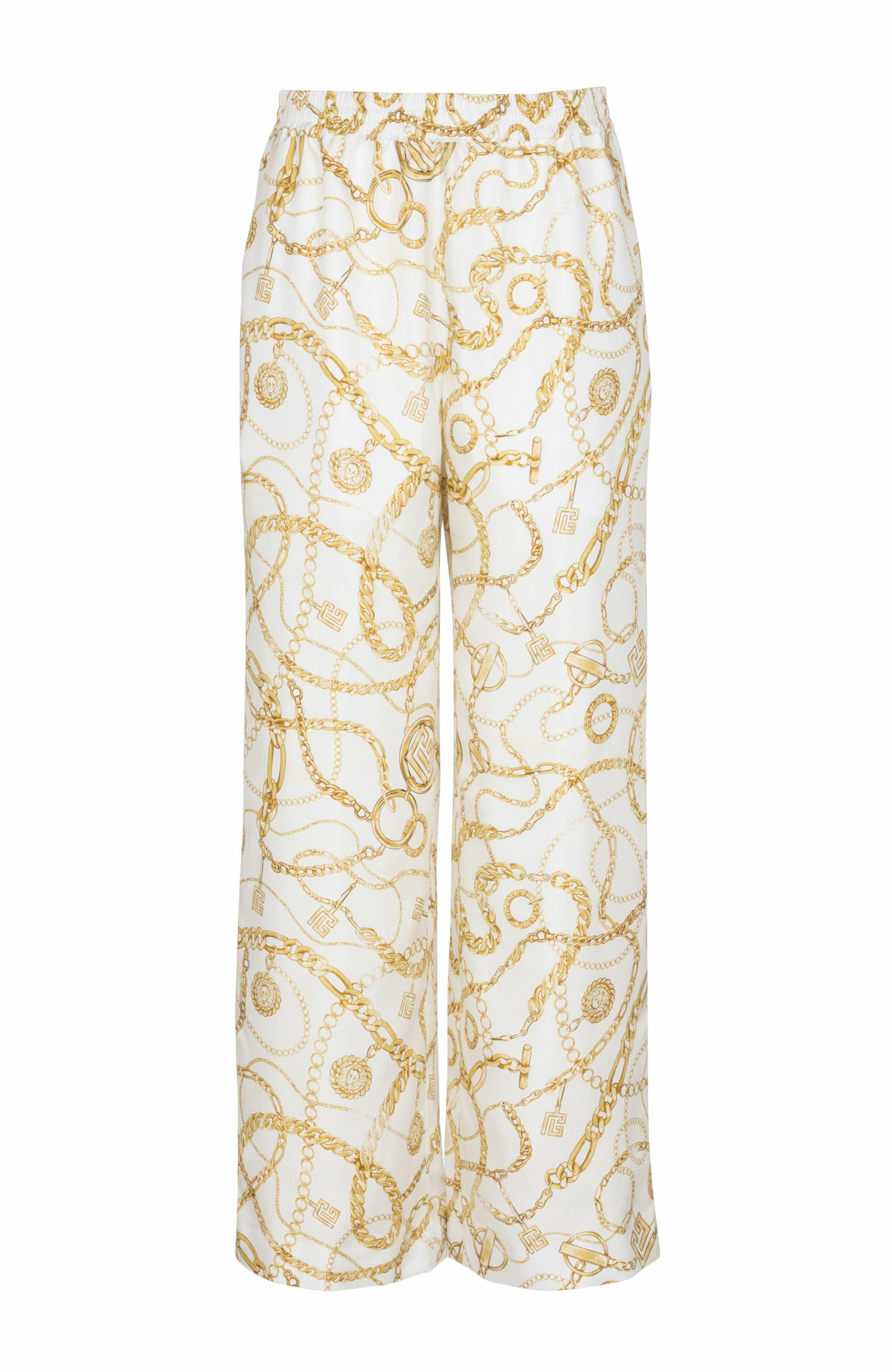 Flowing printed silk trousers with Balmain Chains pattern in Gold at Nordstrom - 5