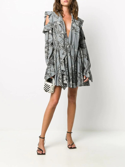 Off-White bird print V-neck pleated dress outlook