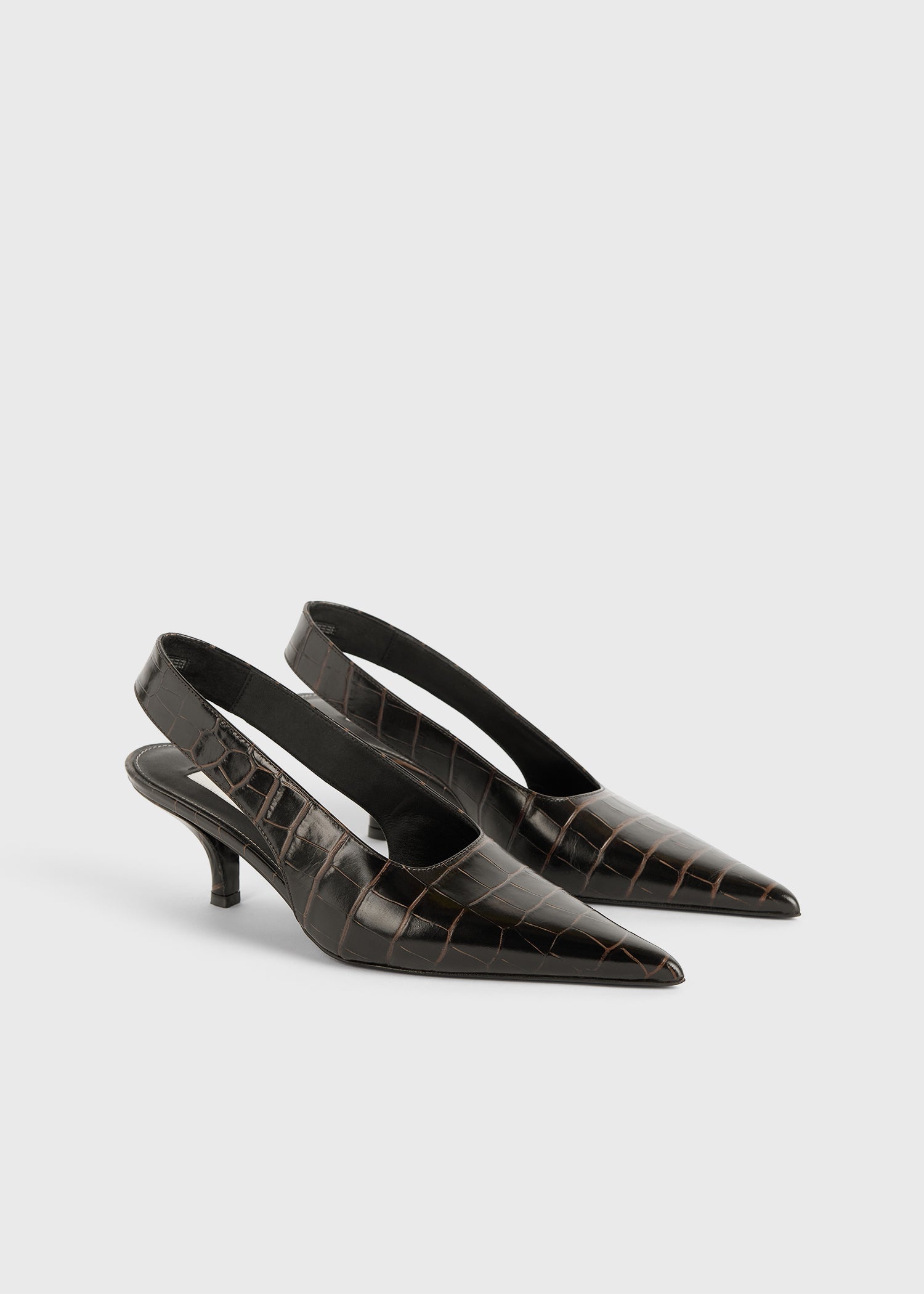 Classic croco-embossed slingbacks dark brown - 6