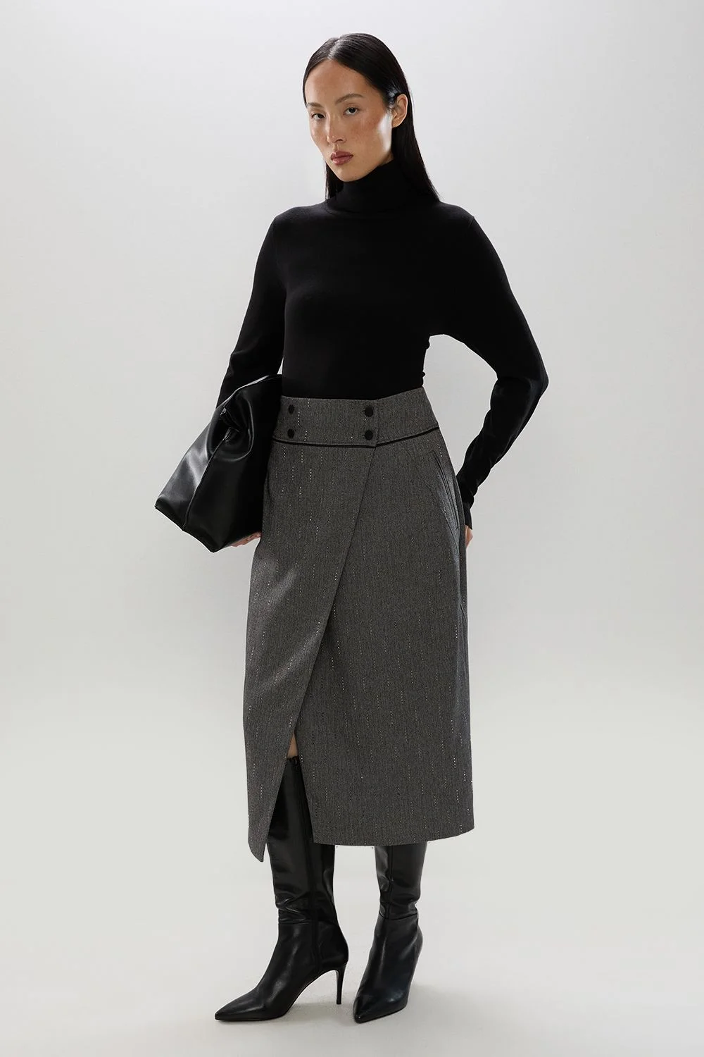 Tailored Sparkle Midi Pencil Skirt - 1