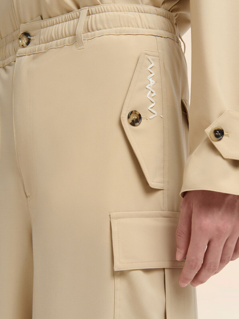BEIGE WOOL CARGO PANTS WITH MARNI SYMBOL - 4
