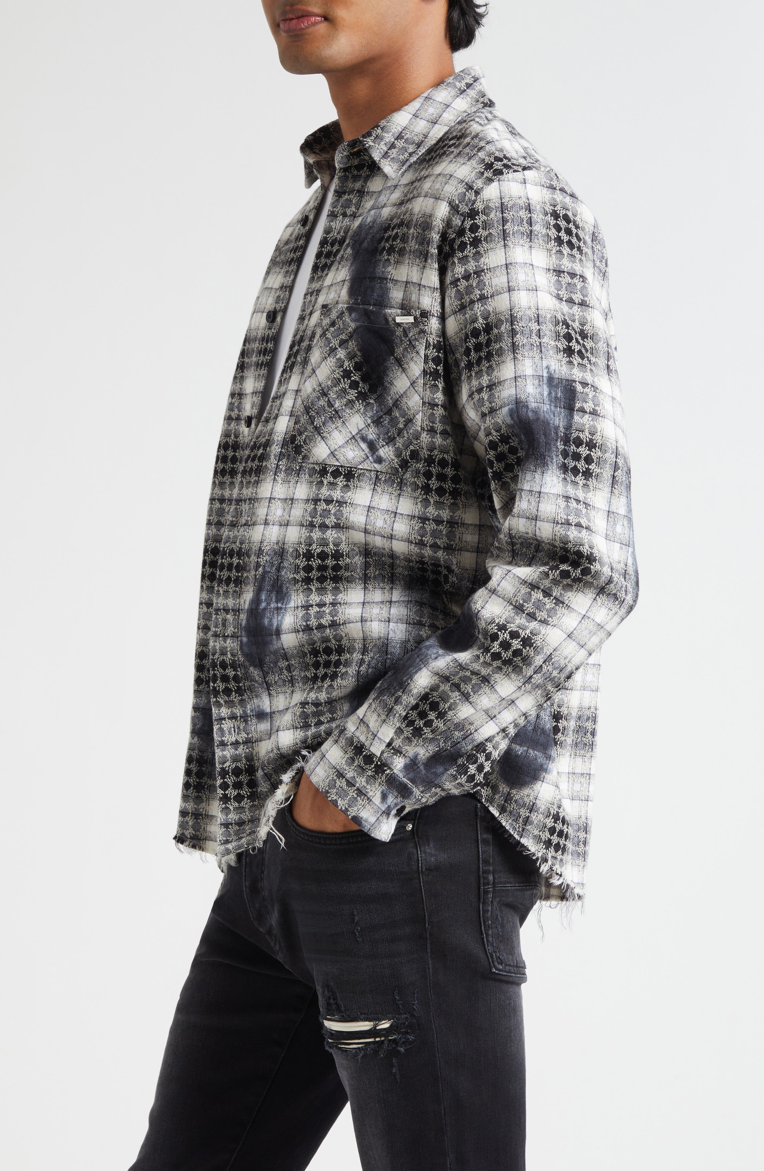 AMIRI MA Quad Bleach Splatter Flannel Button-Up Shirt in Black at Nordstrom - 4