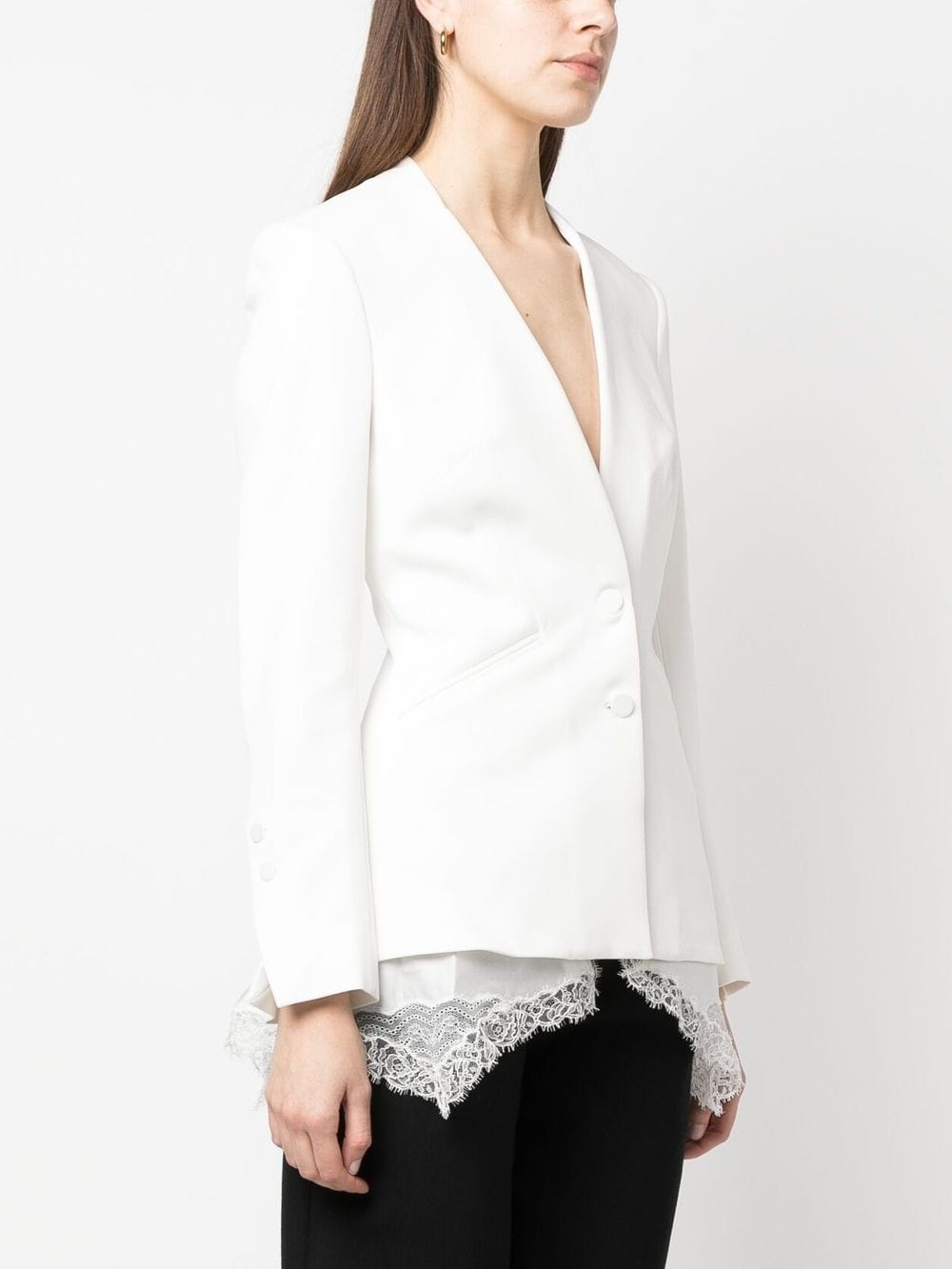 lace-hem collarless blazer - 3
