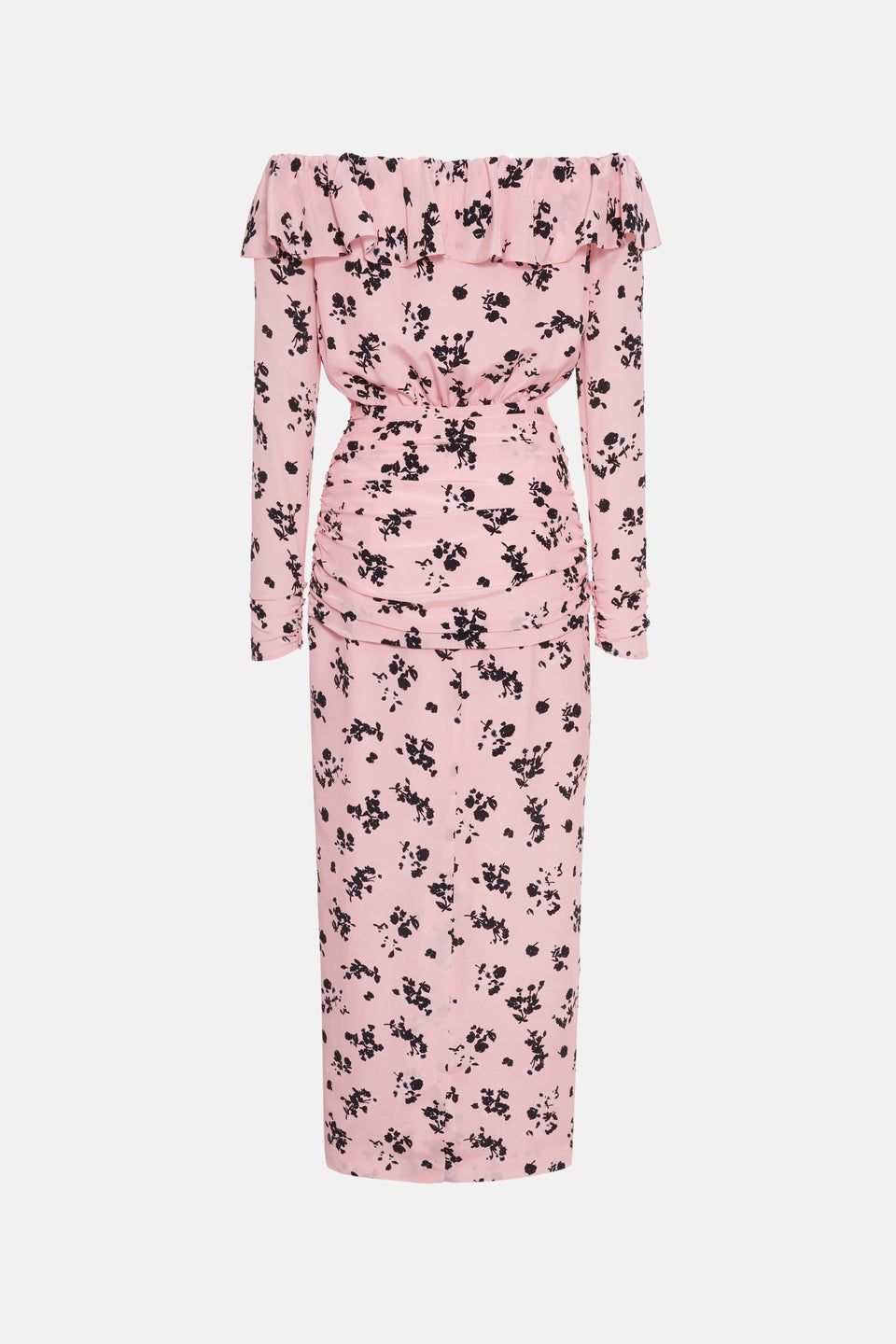 ROSE PRINT SILK OFF THE SHOULDER DRESS - 2