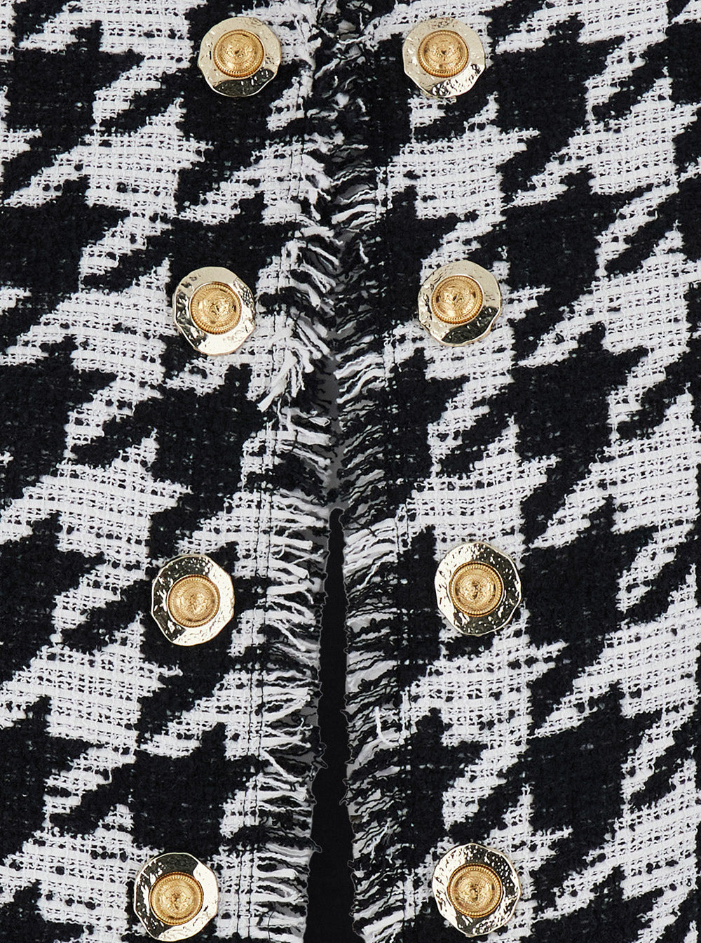 Balmain Women 'Spencer' Black And White Jacket With All-Over Check Motif And Fringed Hem In Cotton B - 3
