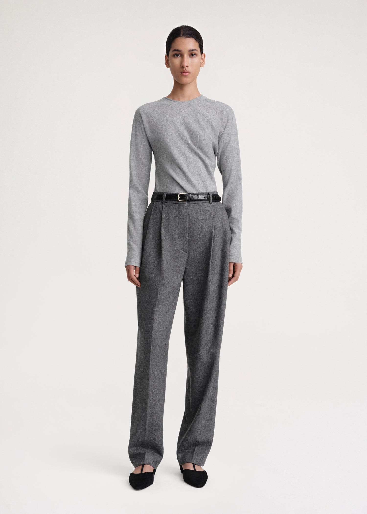 Double-pleated tailored trousers grey mélange - 2