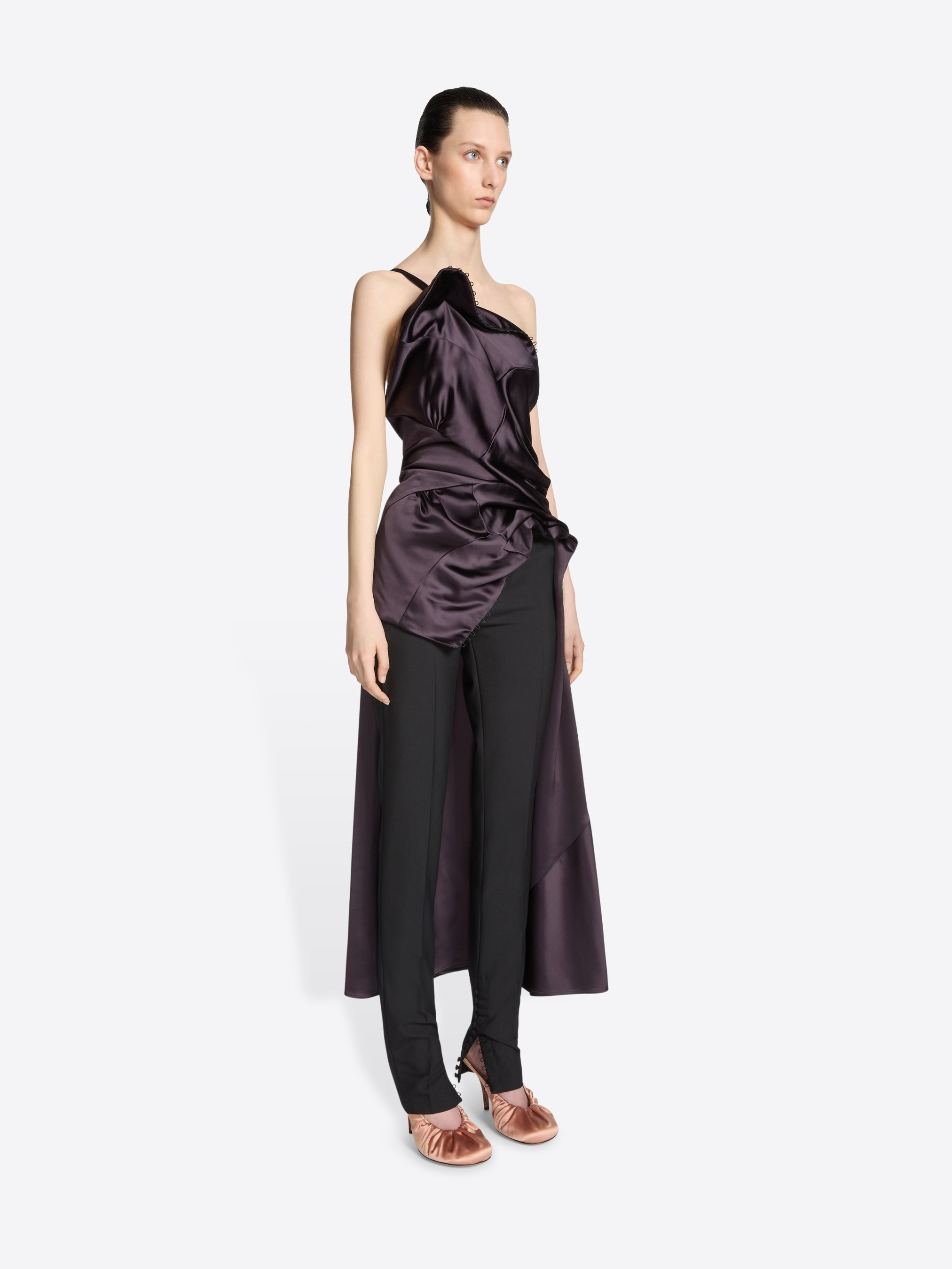 DRAPED VISCOSE SATIN TOP - 3