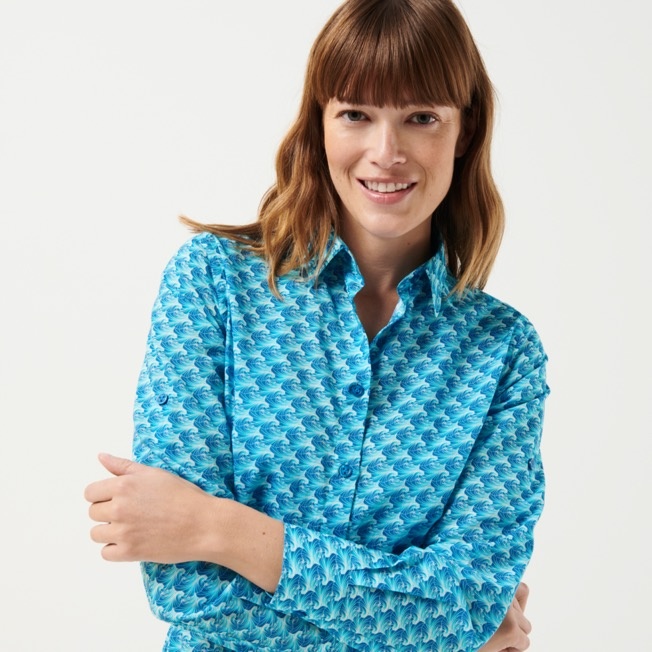 Women Cotton Shirt Dress Micro Waves - 5