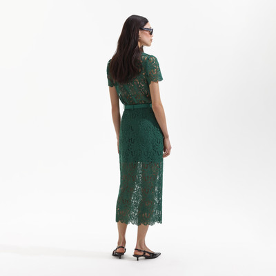 self-portrait Green Guipure Lace Midi Skirt outlook