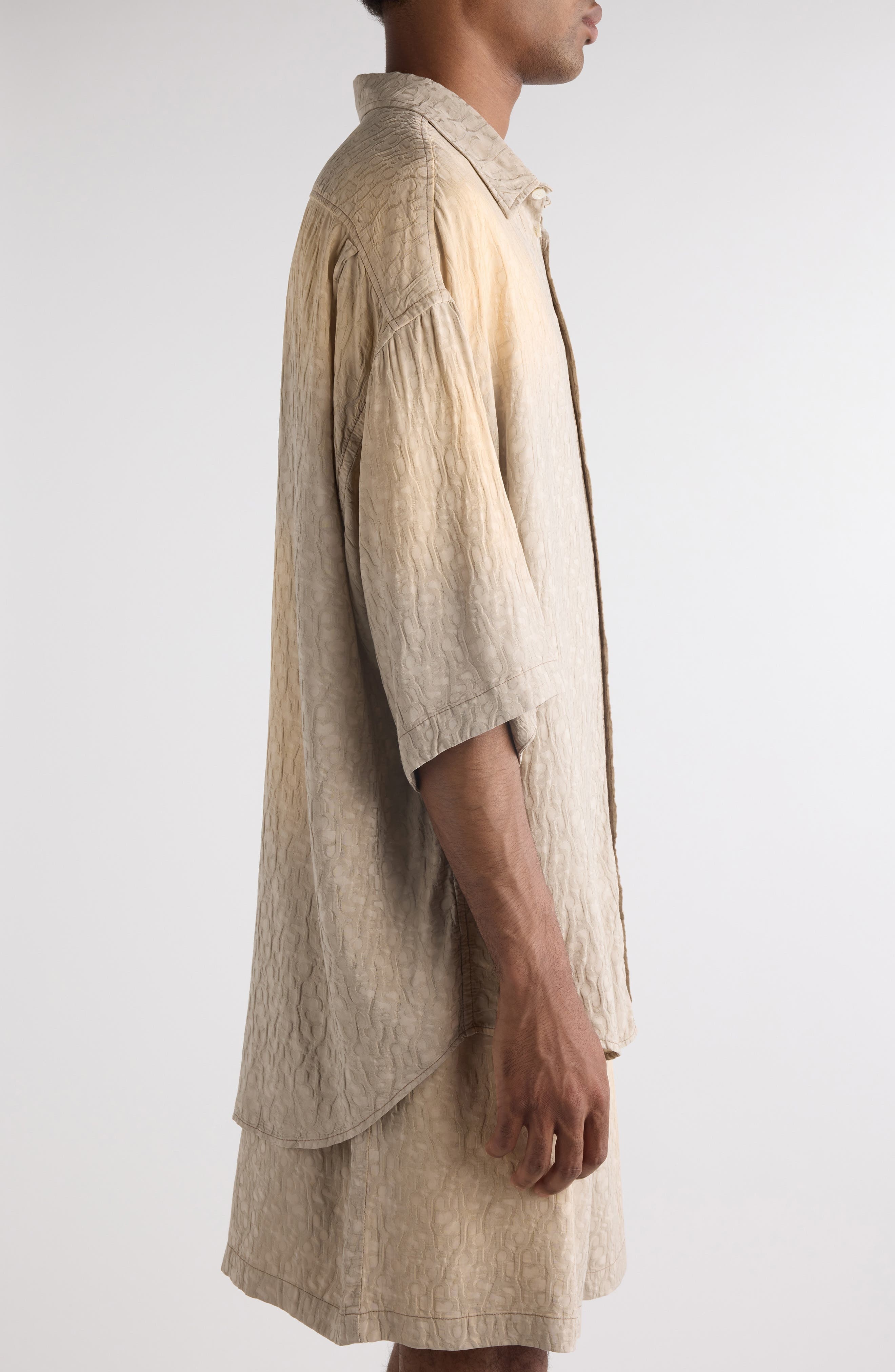 Acne Studios Ombré Jacquard Oversize Camp Shirt in Warm Grey at Nordstrom - 4