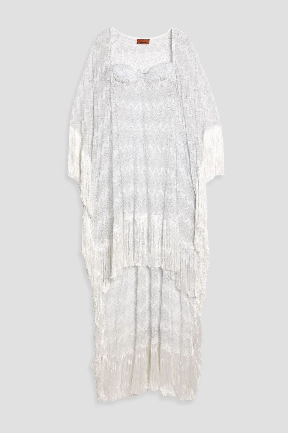 Fringed metallic crochet-knit coverup - 1