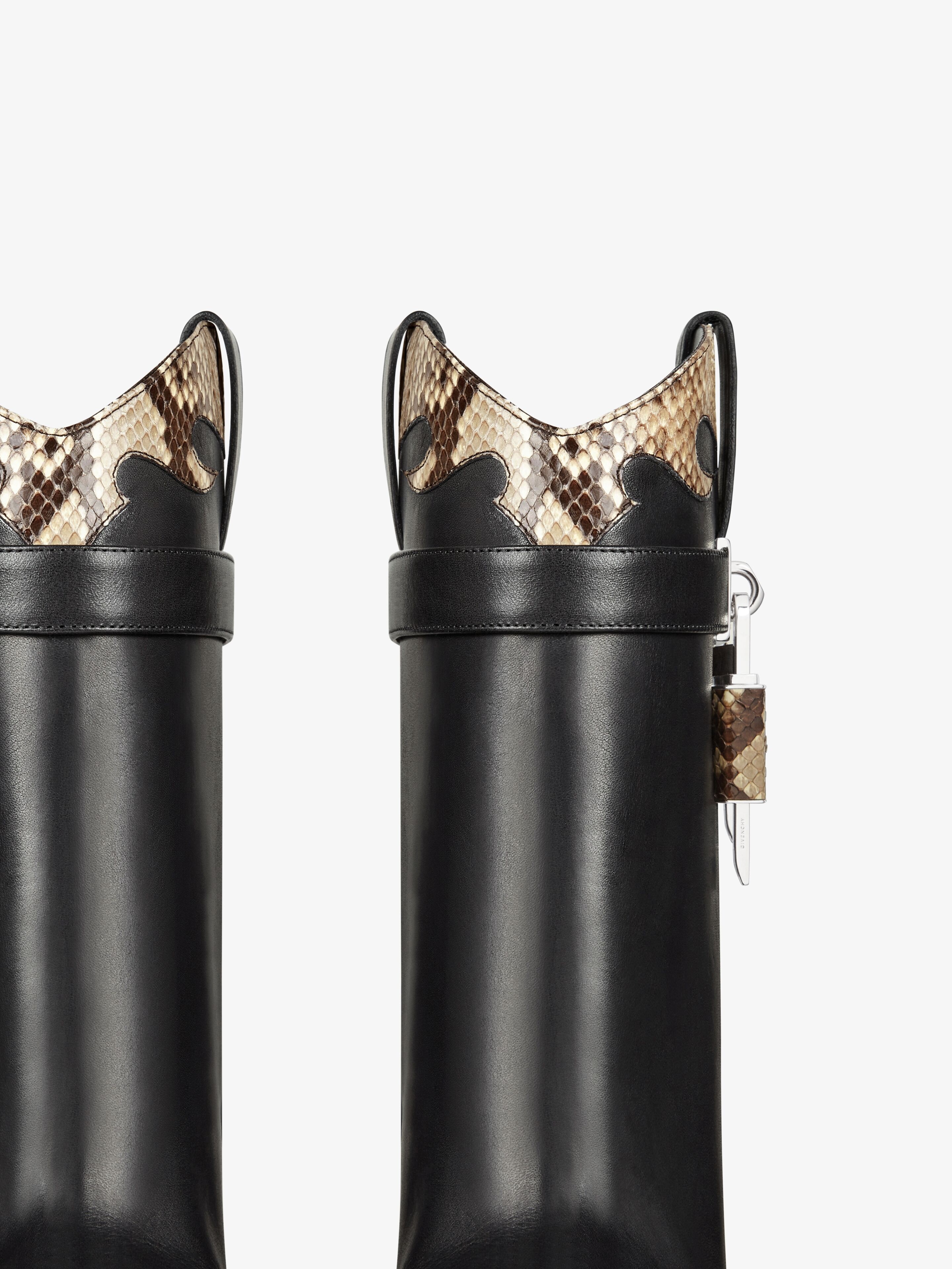 SHARK LOCK COWBOY ANKLE BOOTS IN LEATHER AND PYTHON - 5