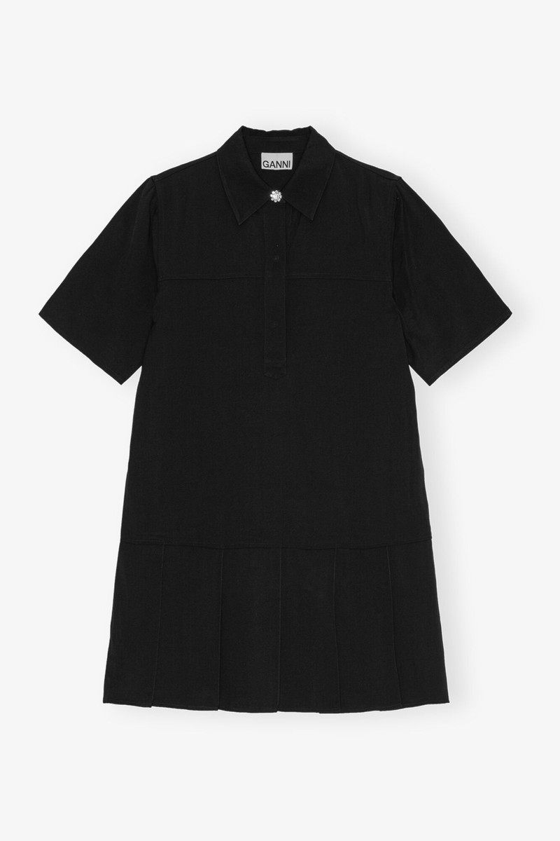 BLACK VISCOSE TWILL MINI DRESS 1