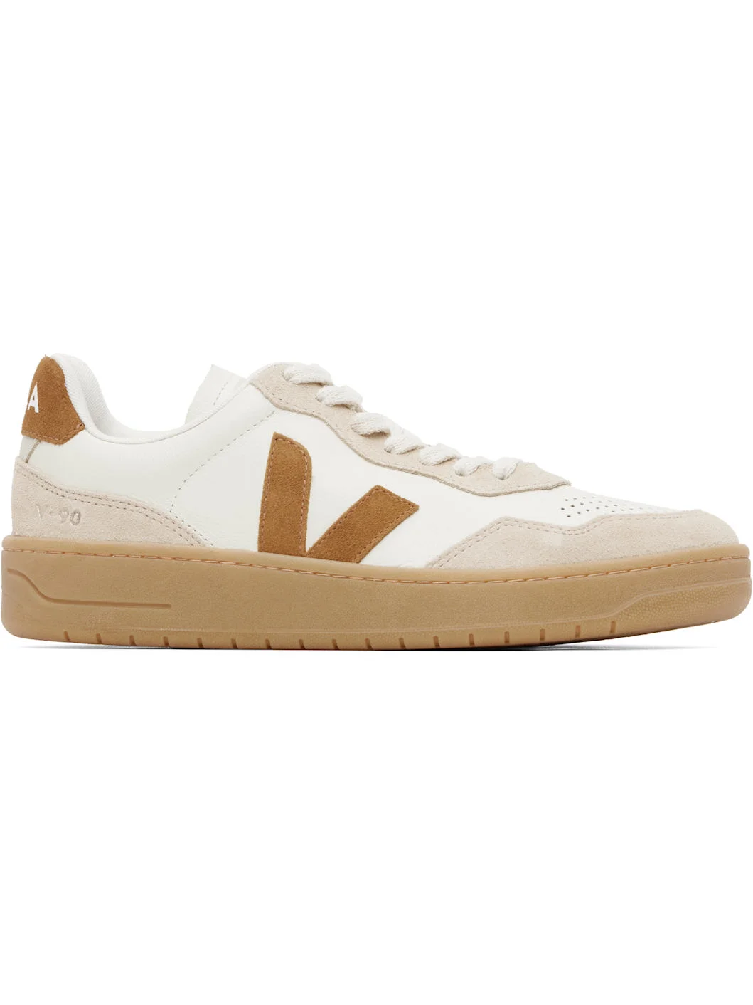 Off-White & Tan V-90 Leather Sneakers - 1